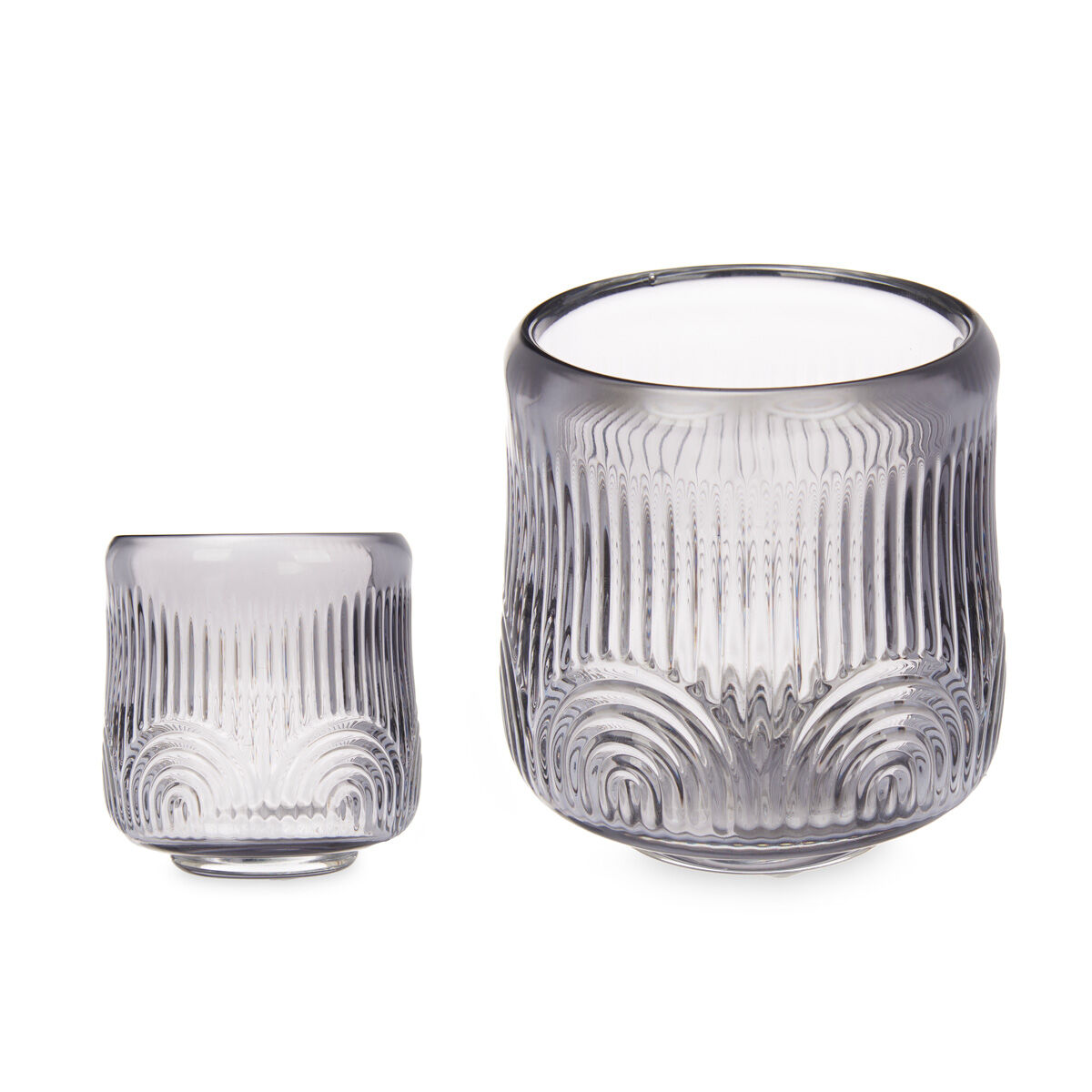 Castiçal cinza em vidro 9,5cm