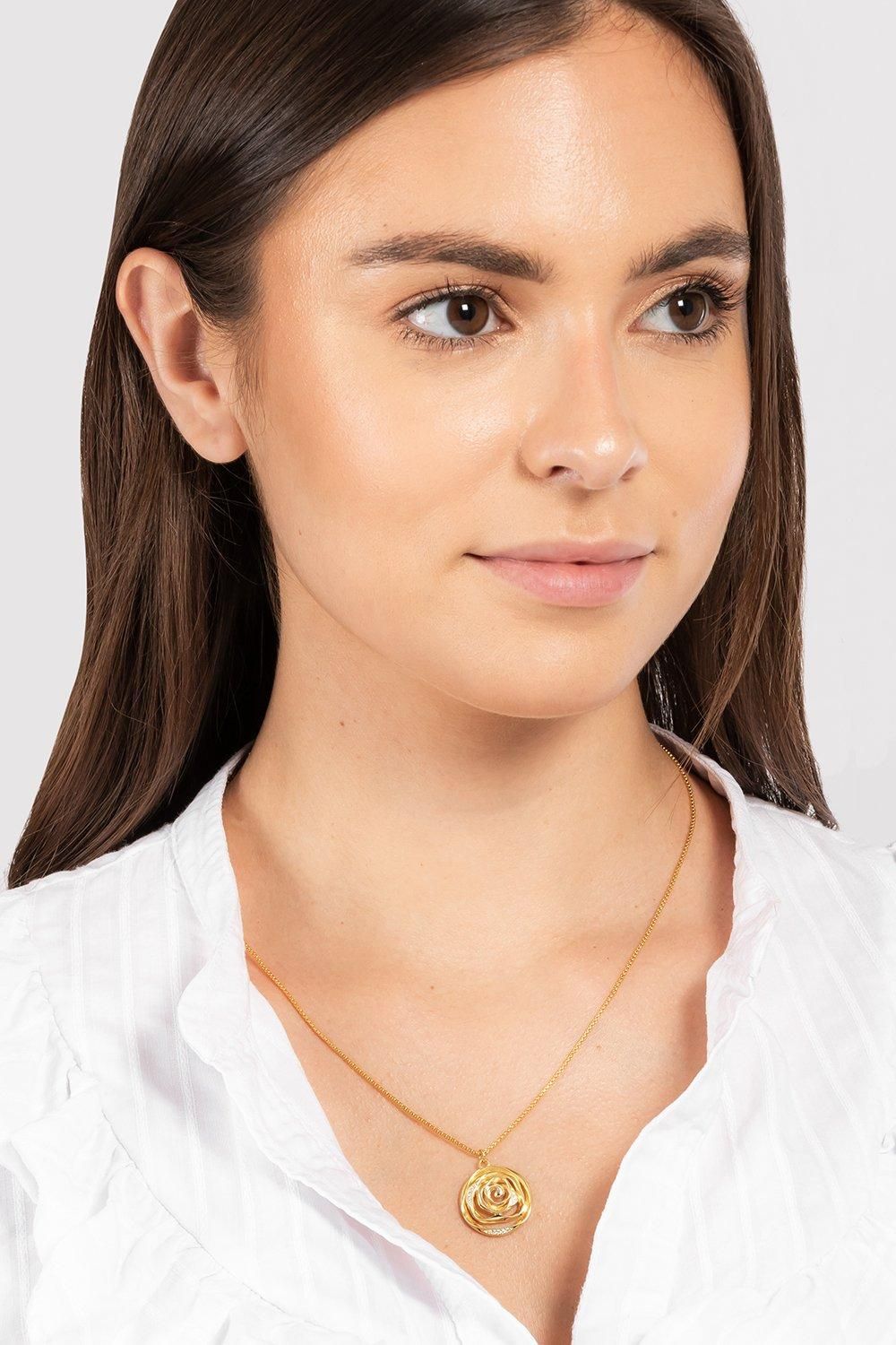 Pure Luxuries London Gift Packaged 'Jade' 18ct Gold Plated 925 Silver Rose Necklace