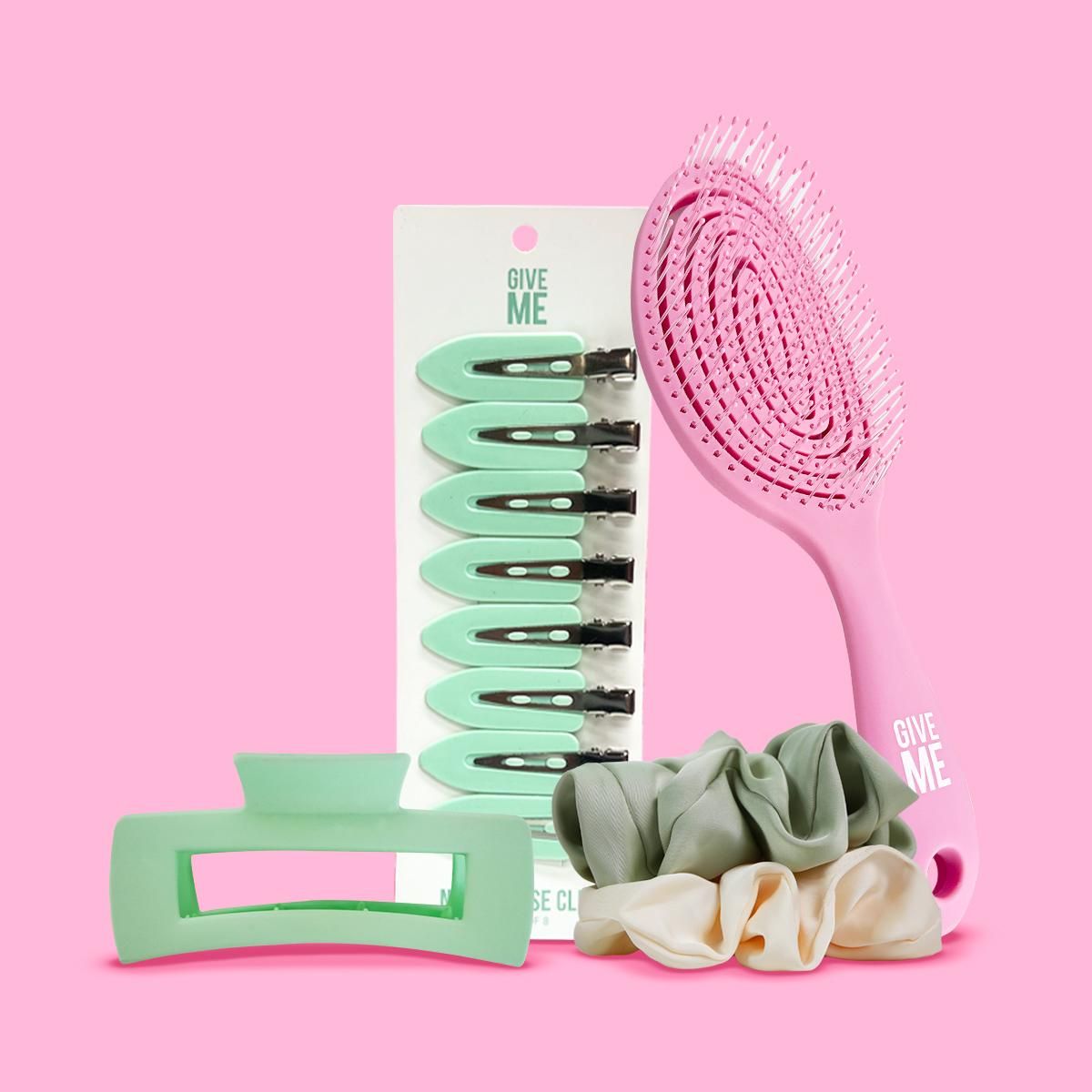 Give Me Mini Hair Styler Kit - Hairbrush Clips & Scrunchies Gift Set