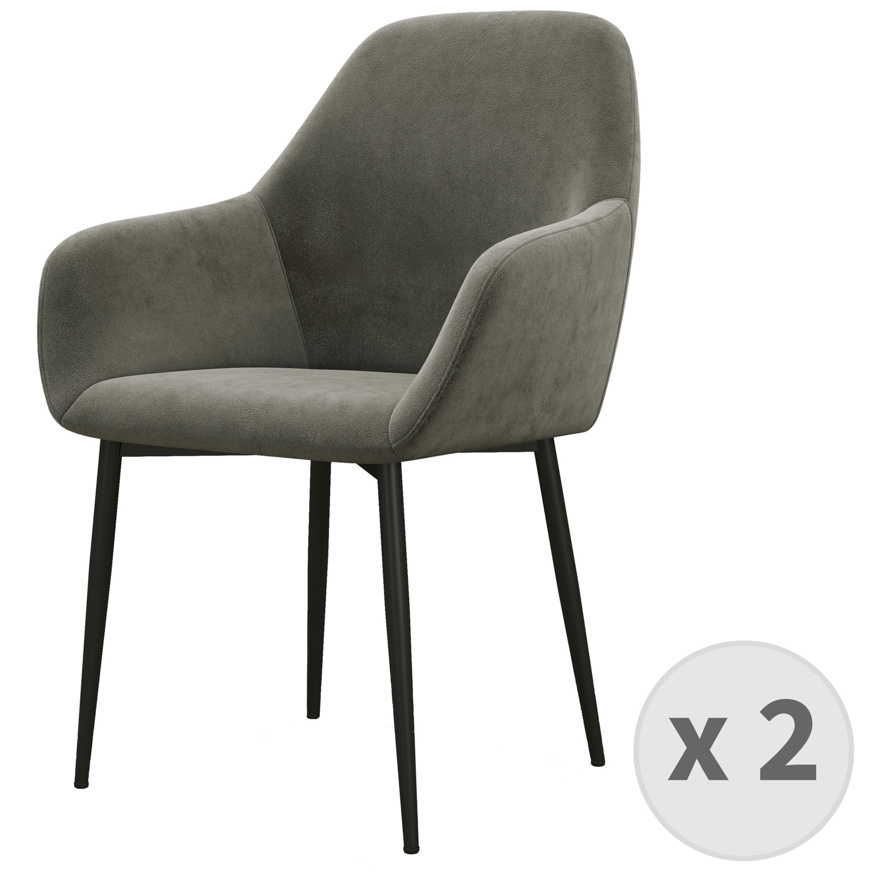 GABIN - Fauteuil de table en Velours Gris Carbone et métal noir (x2)