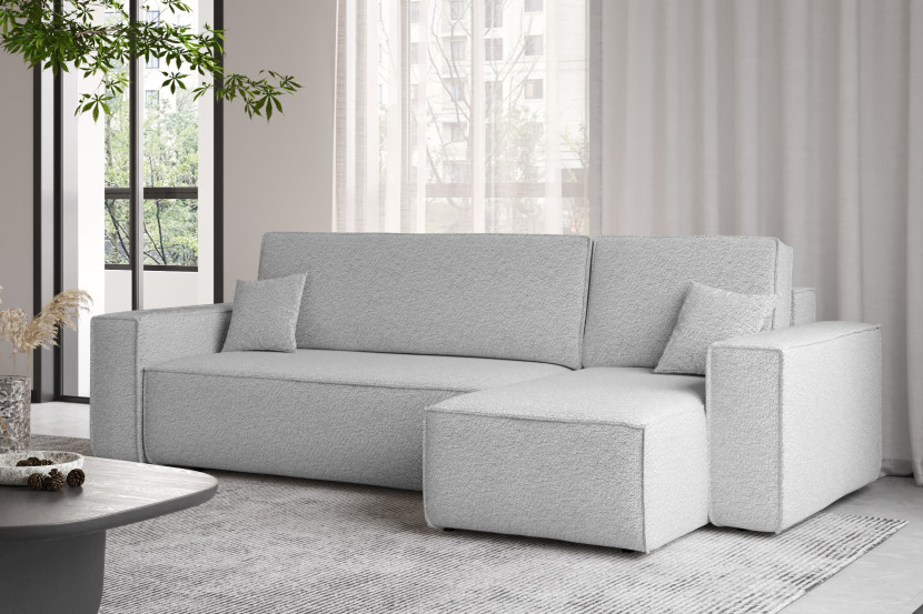 Sofa w kształcie L BEST, tkanina Abriamo, Jasnoszary Prawostronny