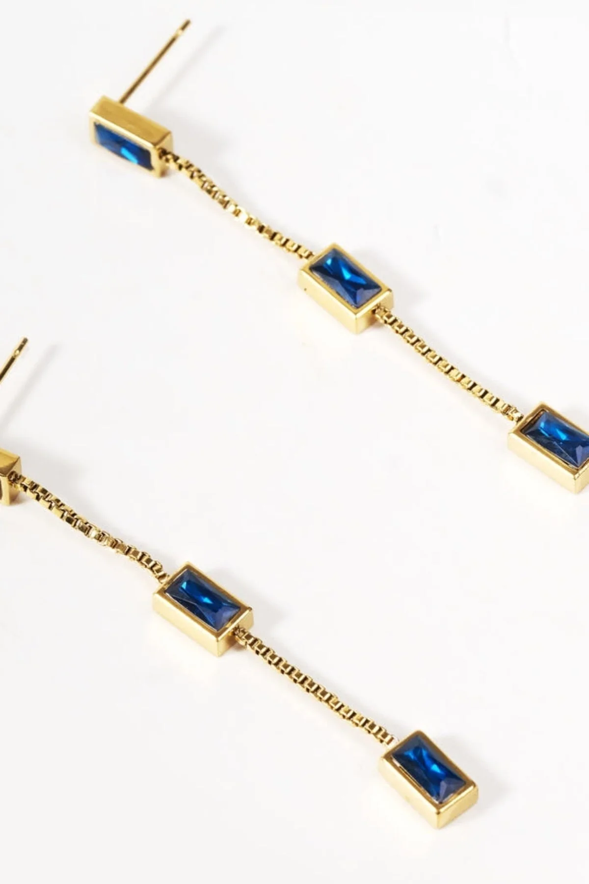 Blue Three Stone Drop Earrings