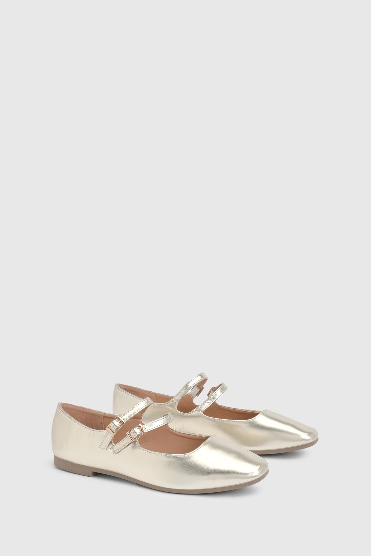 Dorothy Perkins Shirley Faux Patent Leather Double Buckle Flat Ballerinas