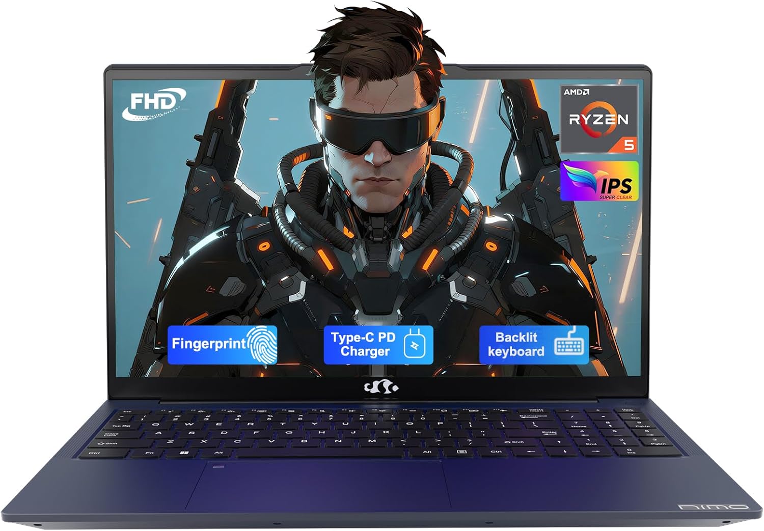 NIMO 15.6'' IPS FHD-Laptop  32GB RAM 1TB SSD AMD Ryzen 5(Beat i5-1135G7  4 Cores Up to 3.7GHz) Student Computer with 65W Type-C  2 Years Warranty  Fingerprint  Backlit Keyboard  for Home and Business