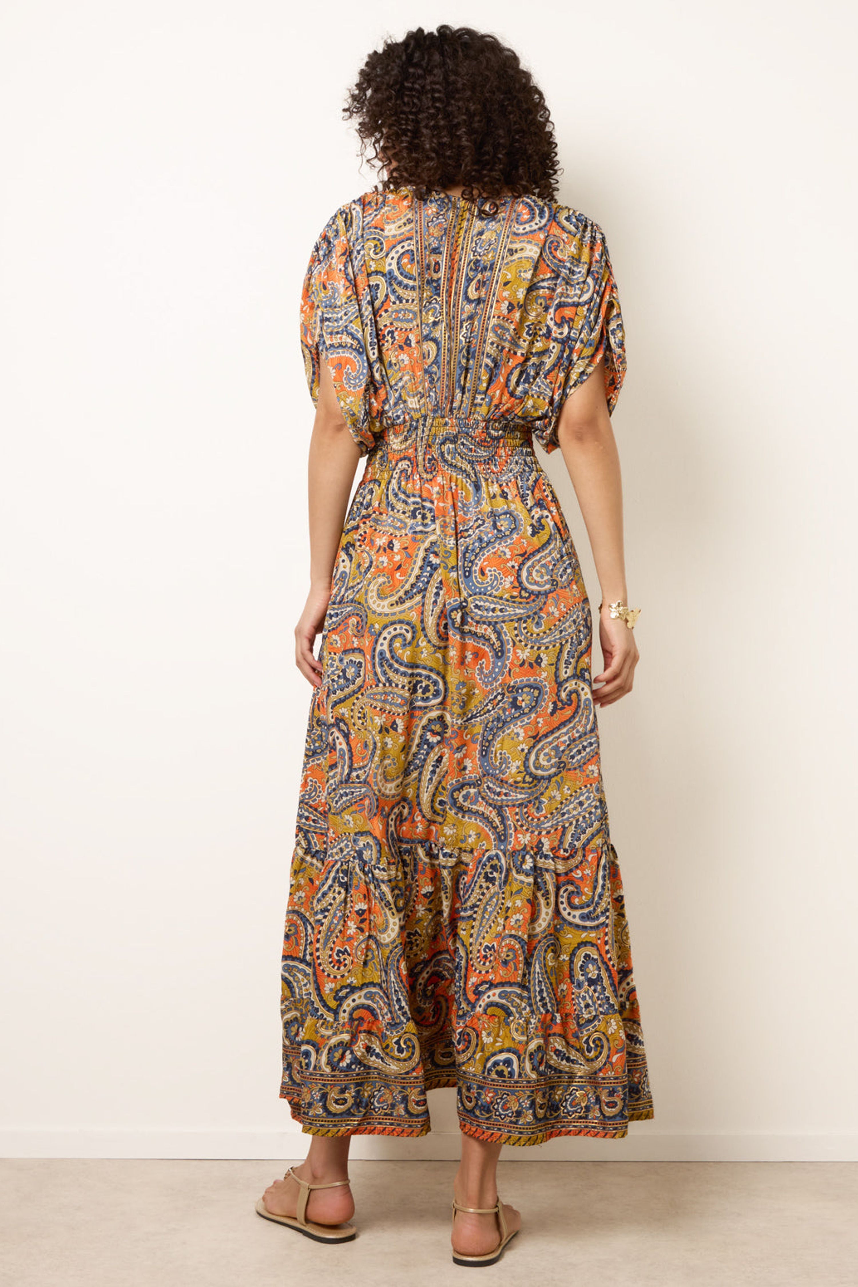Blue Vanilla Multi Gathered Sleeve V-Neck Maxi Dress