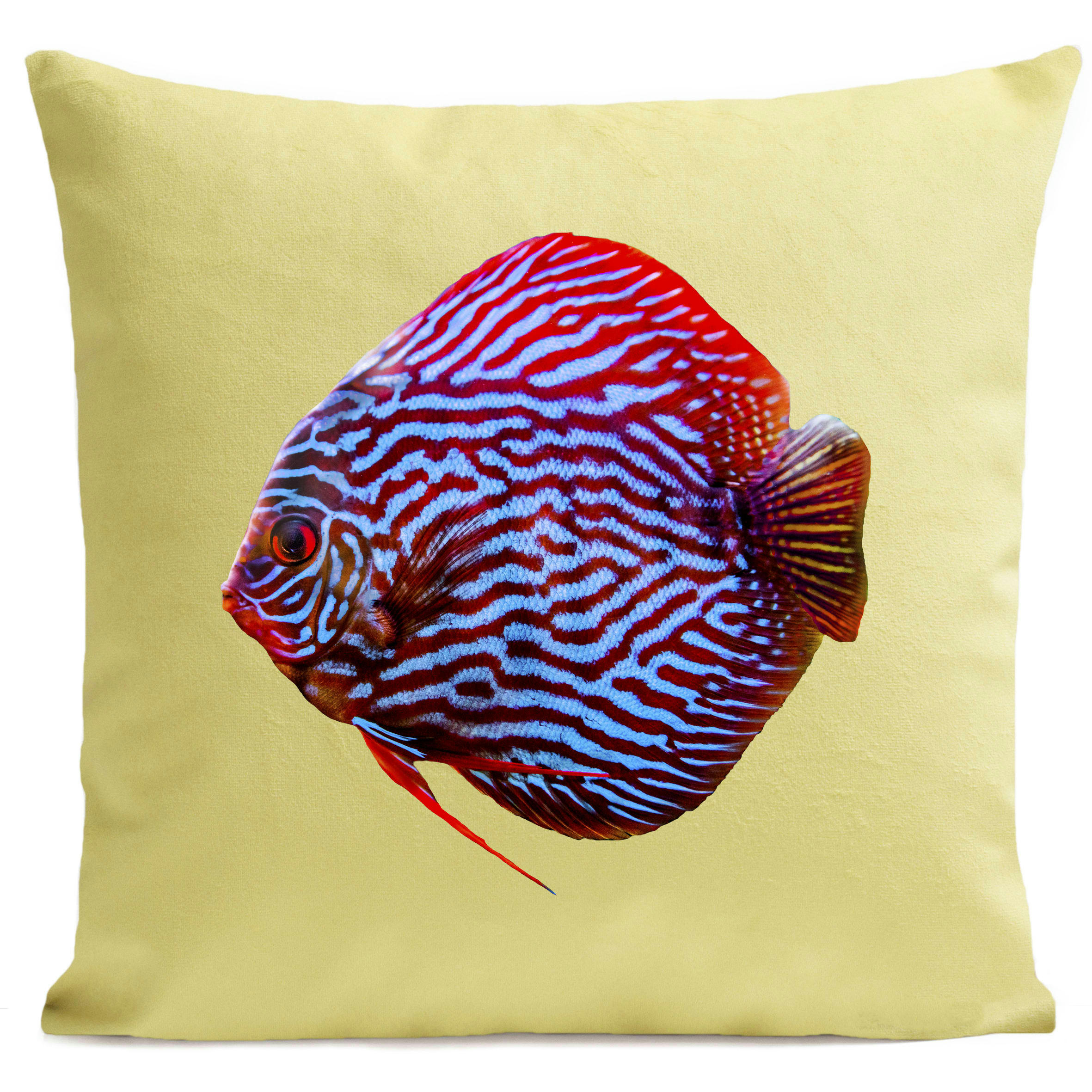 - Coussin bord de mer poisson suédine jaune 40x40cm