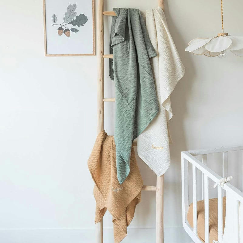 - Maxi lange en gaze de coton vert sauge