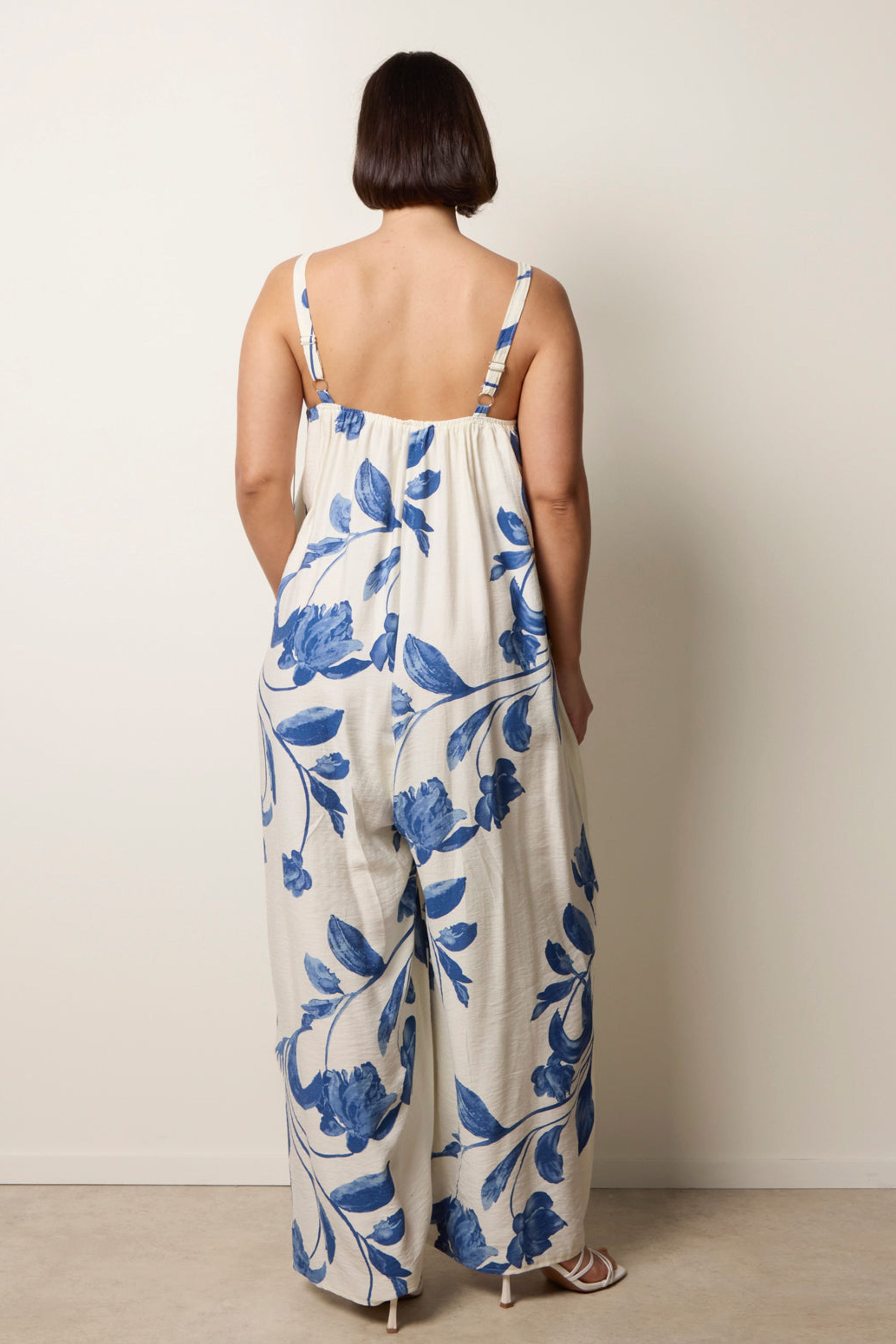 Blue Vanilla Blue Floral Print Wide Leg Jumpsuit