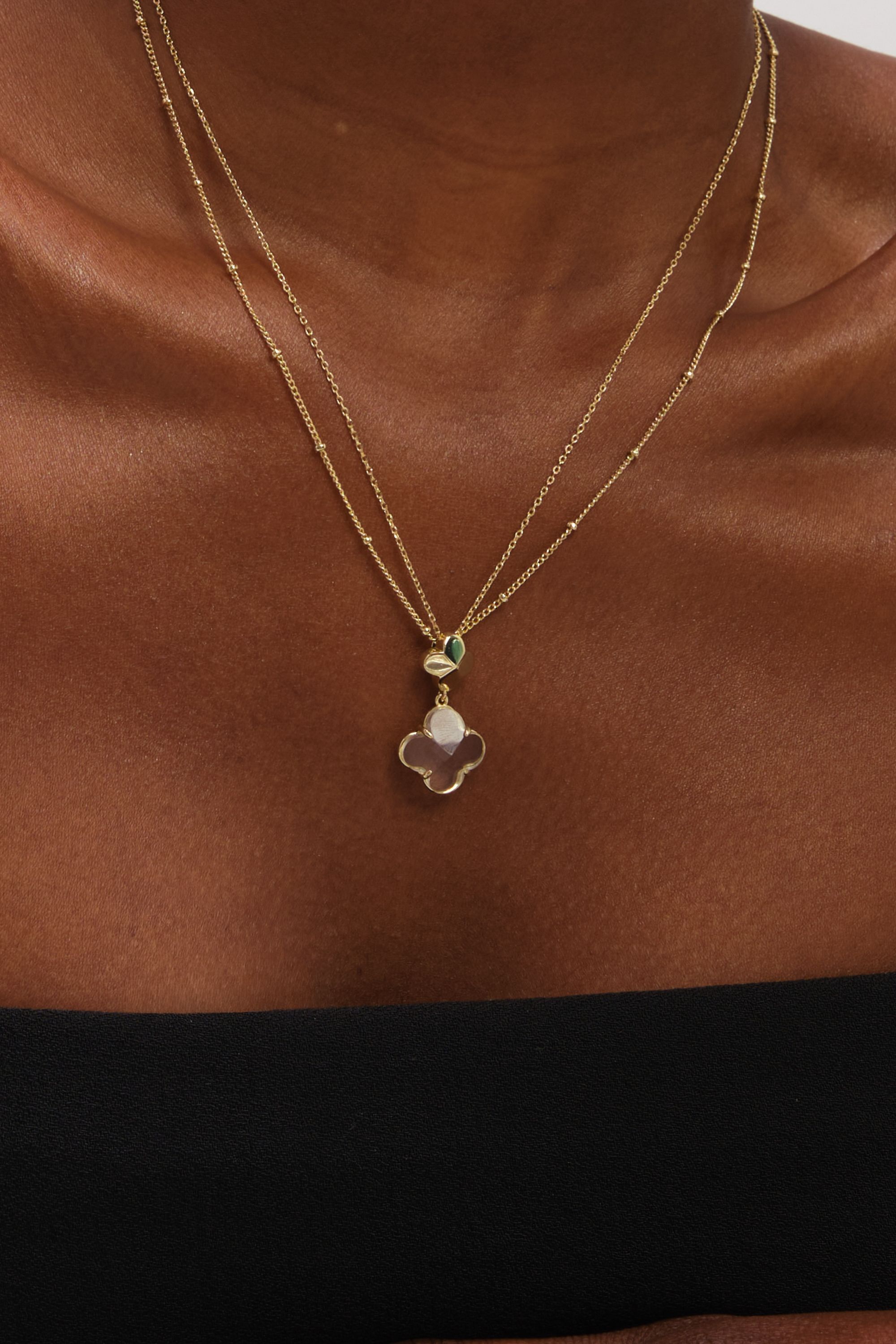 Jon Richard Gold Polished and Crystal Clover Pendant