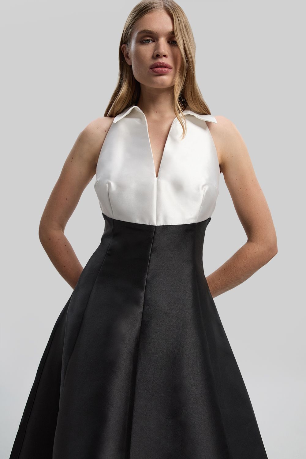 KarenMillen Petite Twill Contrast Tux Tailored Full Skirted Shirt Dress
