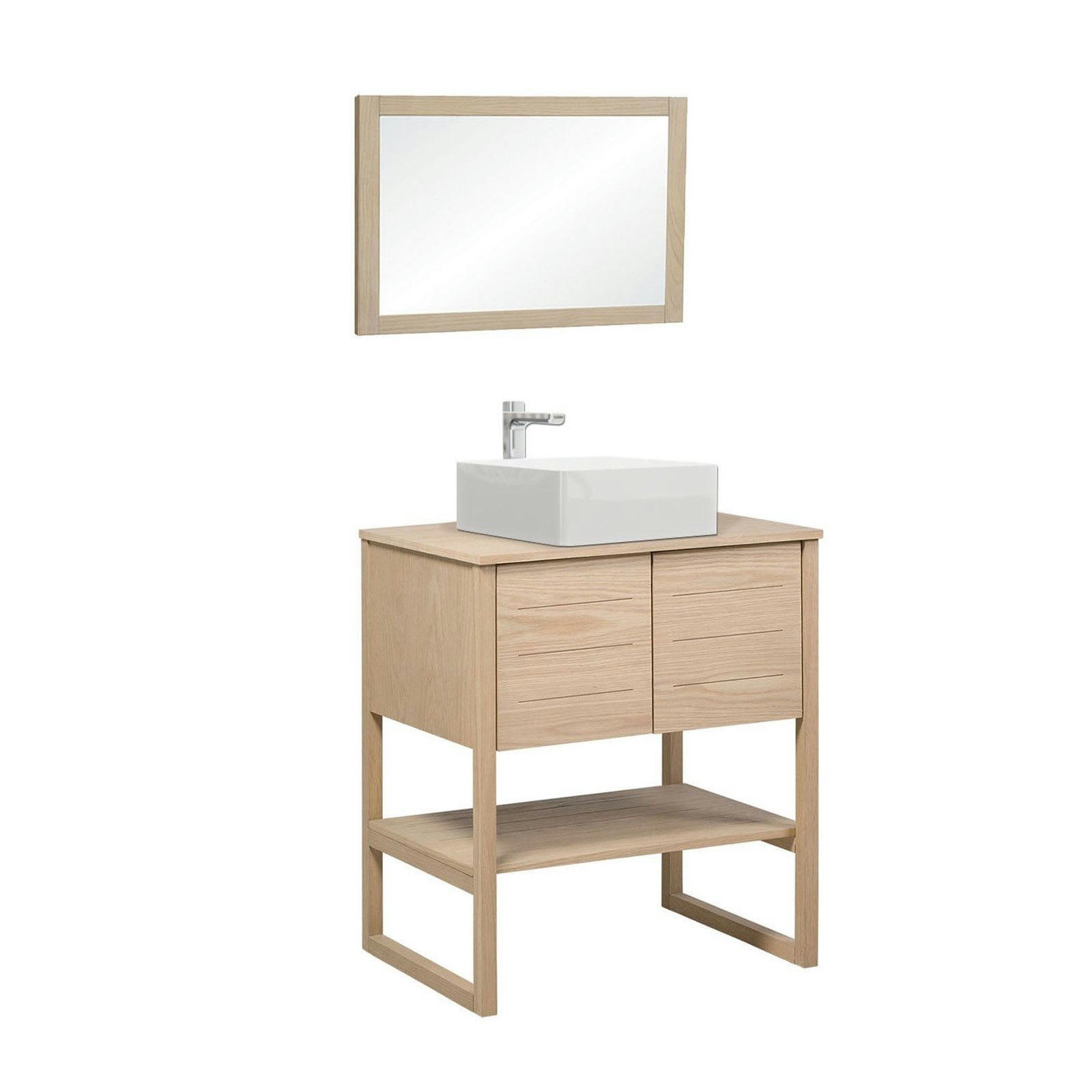 ATOLL - Meuble sous vasque plaqué chêne naturel  70cm + vasque + miroir carré