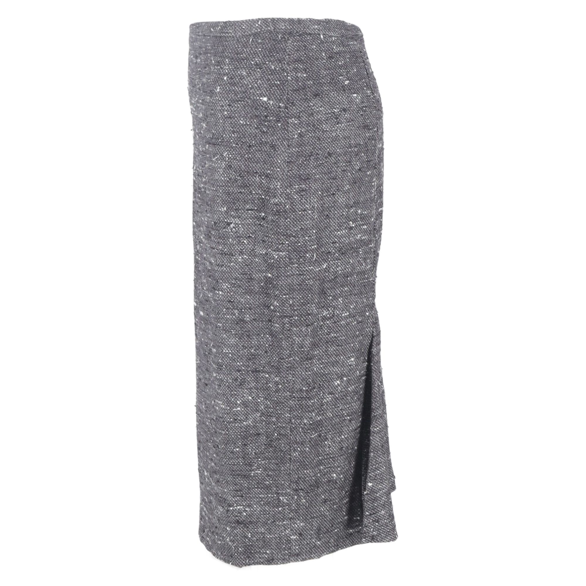 Max Mara Preloved Tweed Midi Pencil Skirt in Grey Wool