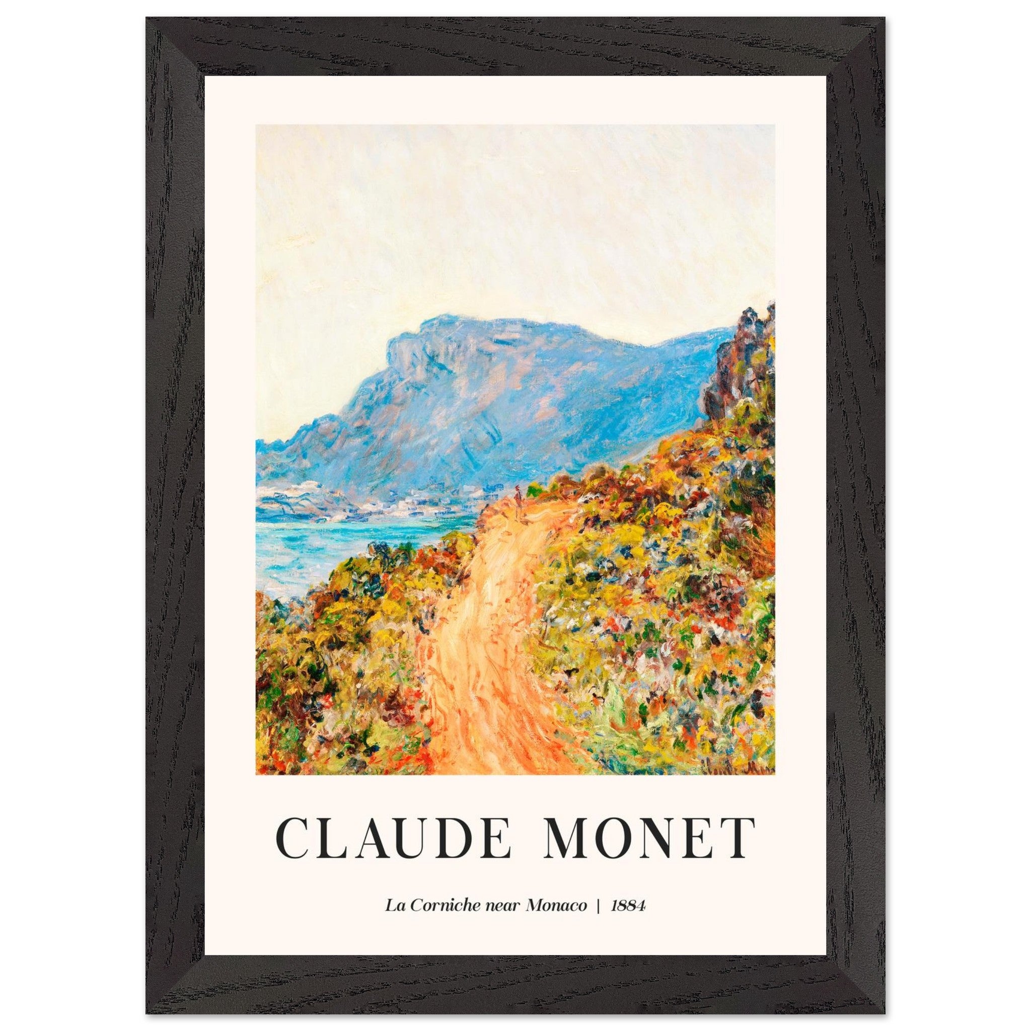 Artfulprints Poster met Lijst Claude Monet - La Corniche near Monaco  - A4 21x29.7 cm - Meerkleurig