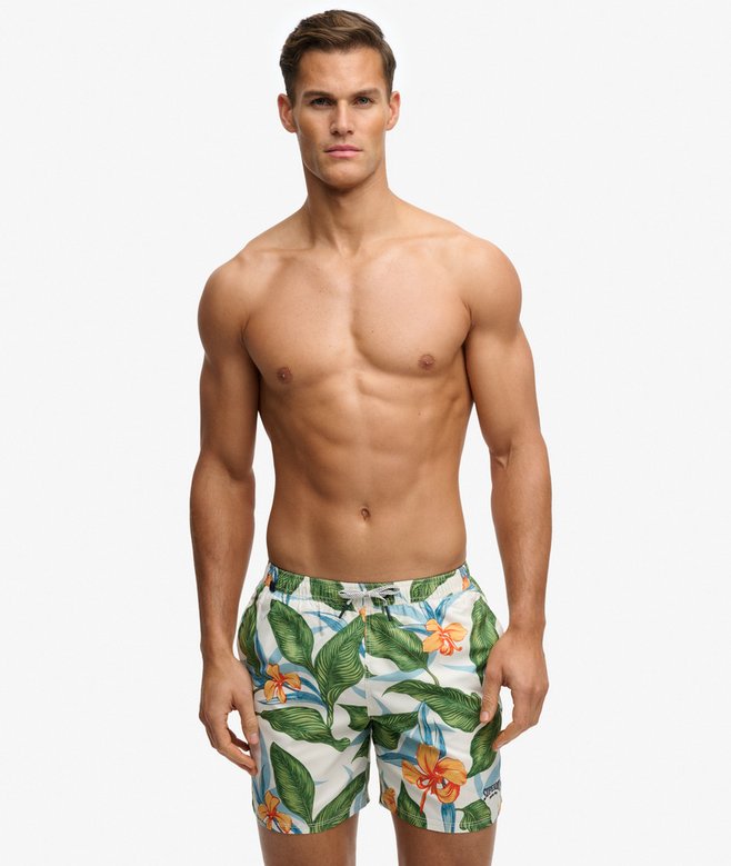 Hawaiian Print 16-inch Swim Shorts
