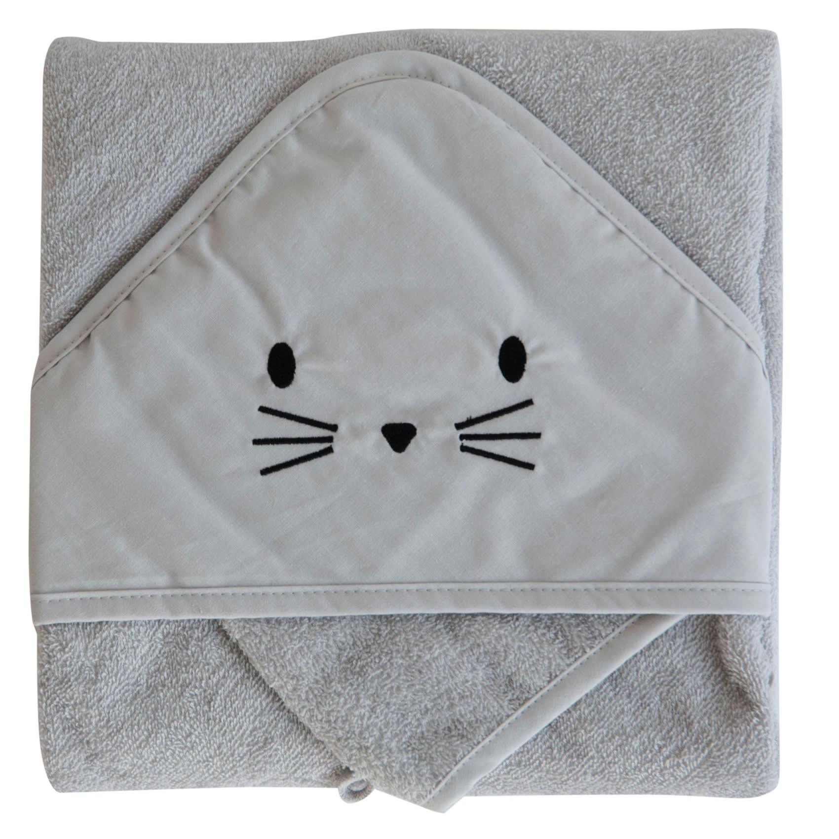 - Coffret sortie de bain et gant rigolo coton gris perle 75x75cm