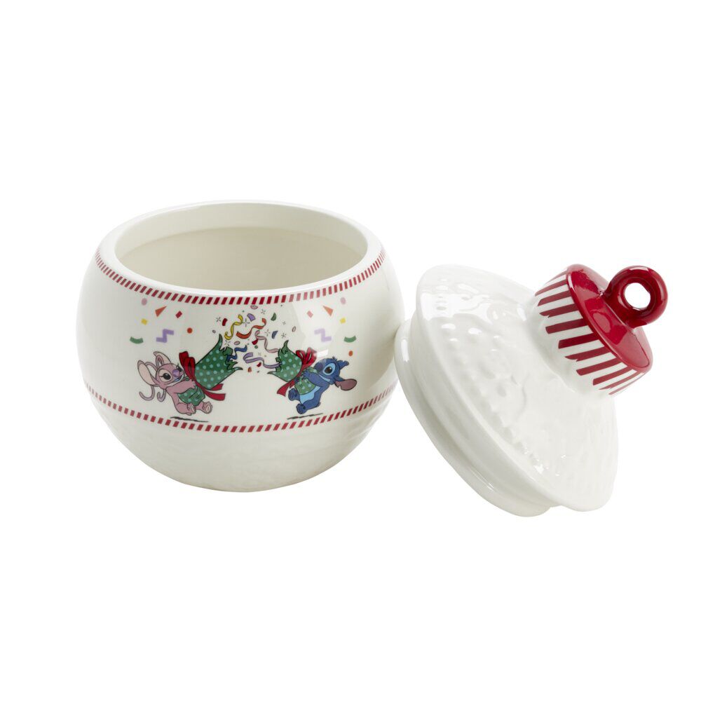 Bonbonnière boule de No&euml;l Disney Stitch céramique blanc et rouge Ø15,5xH19cm