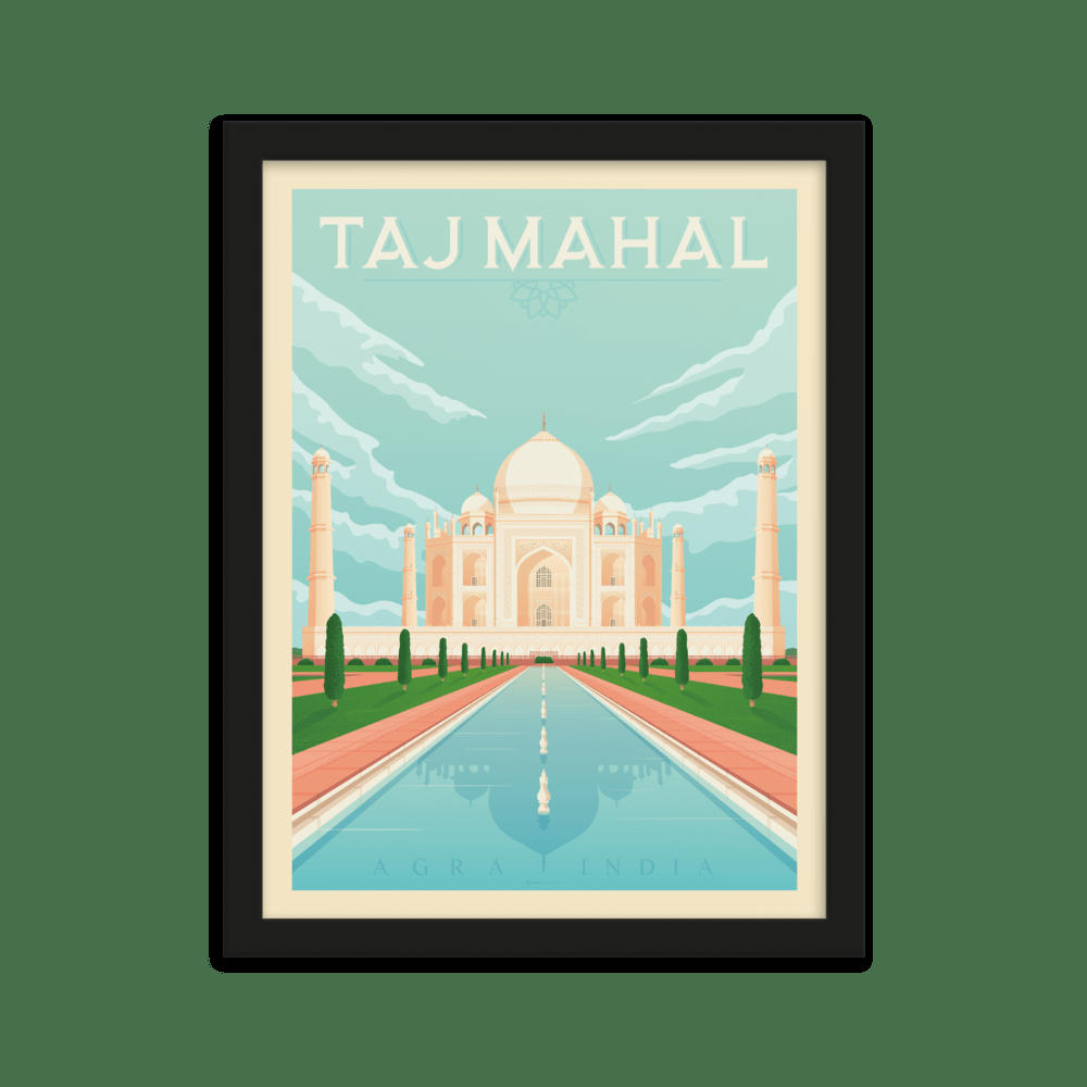 - Affiche Taj Mahal Inde Asie + Cadre Bois noir 21x29,7 cm