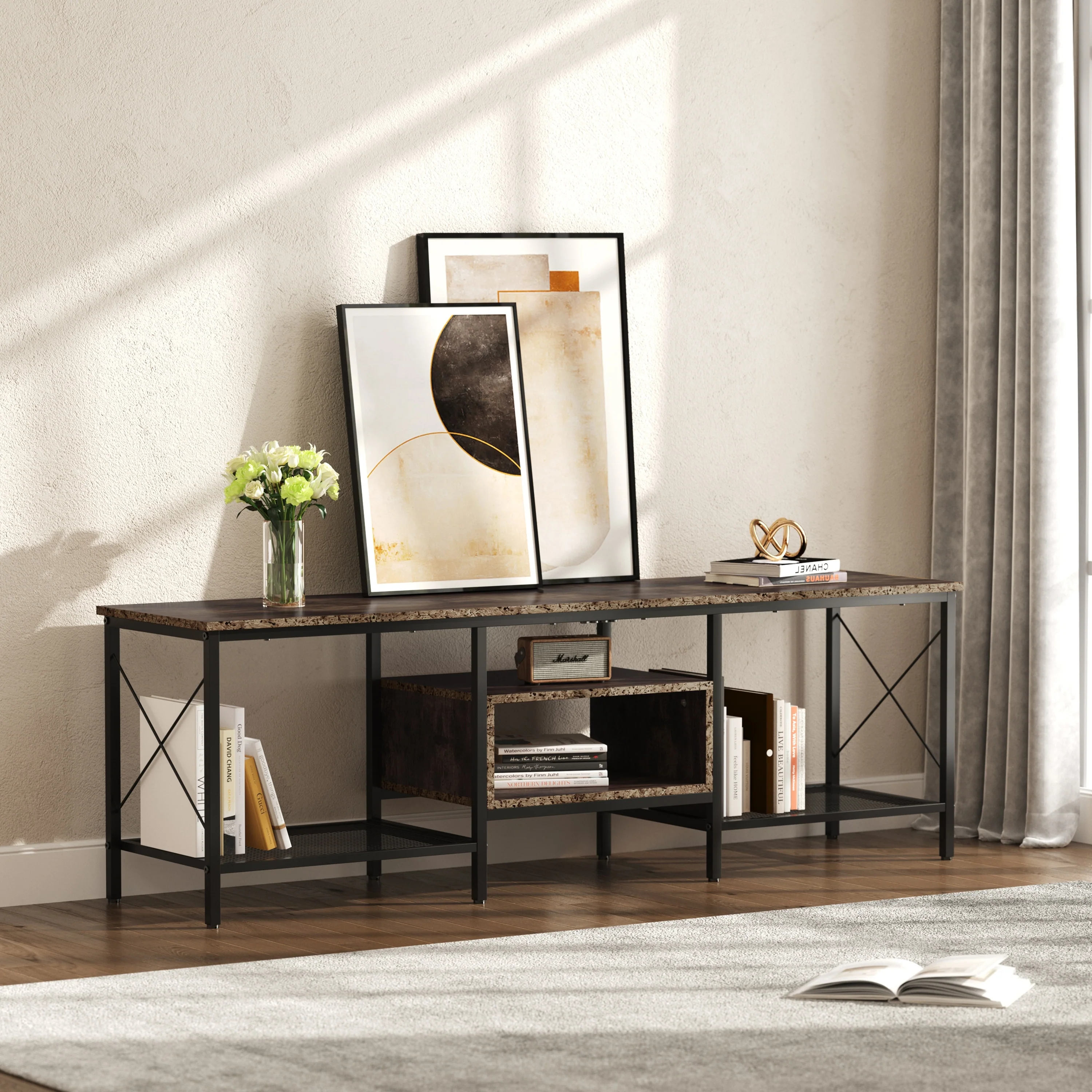 TV Stand Console Entertainment Center with Storage Shelves