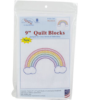 Jack Dempsey Needle Art 9 Rainbow Stamped White Quilt Blocks 12pk