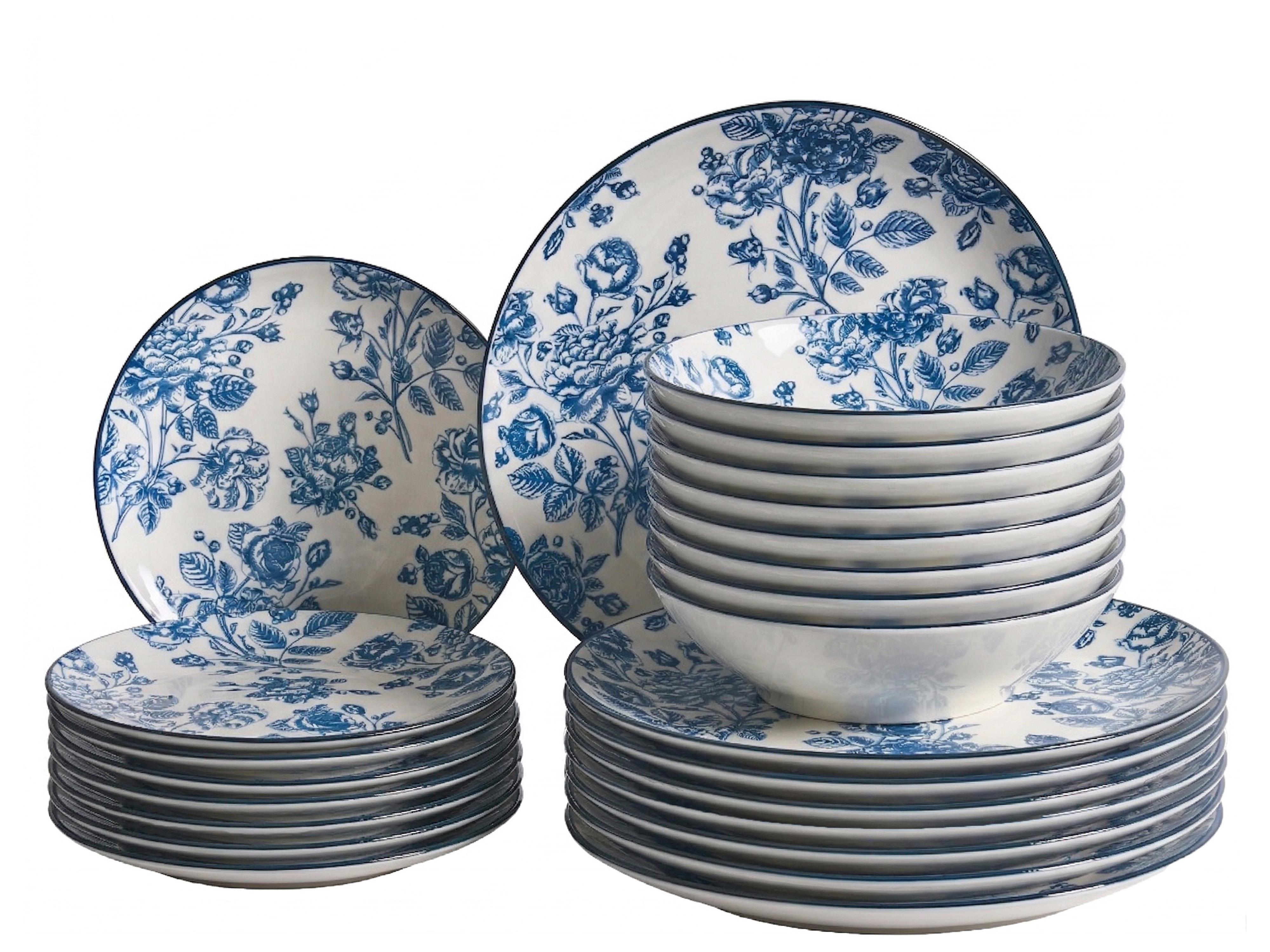 Set of 12 Dinnerware BASIL Porcelain Blue