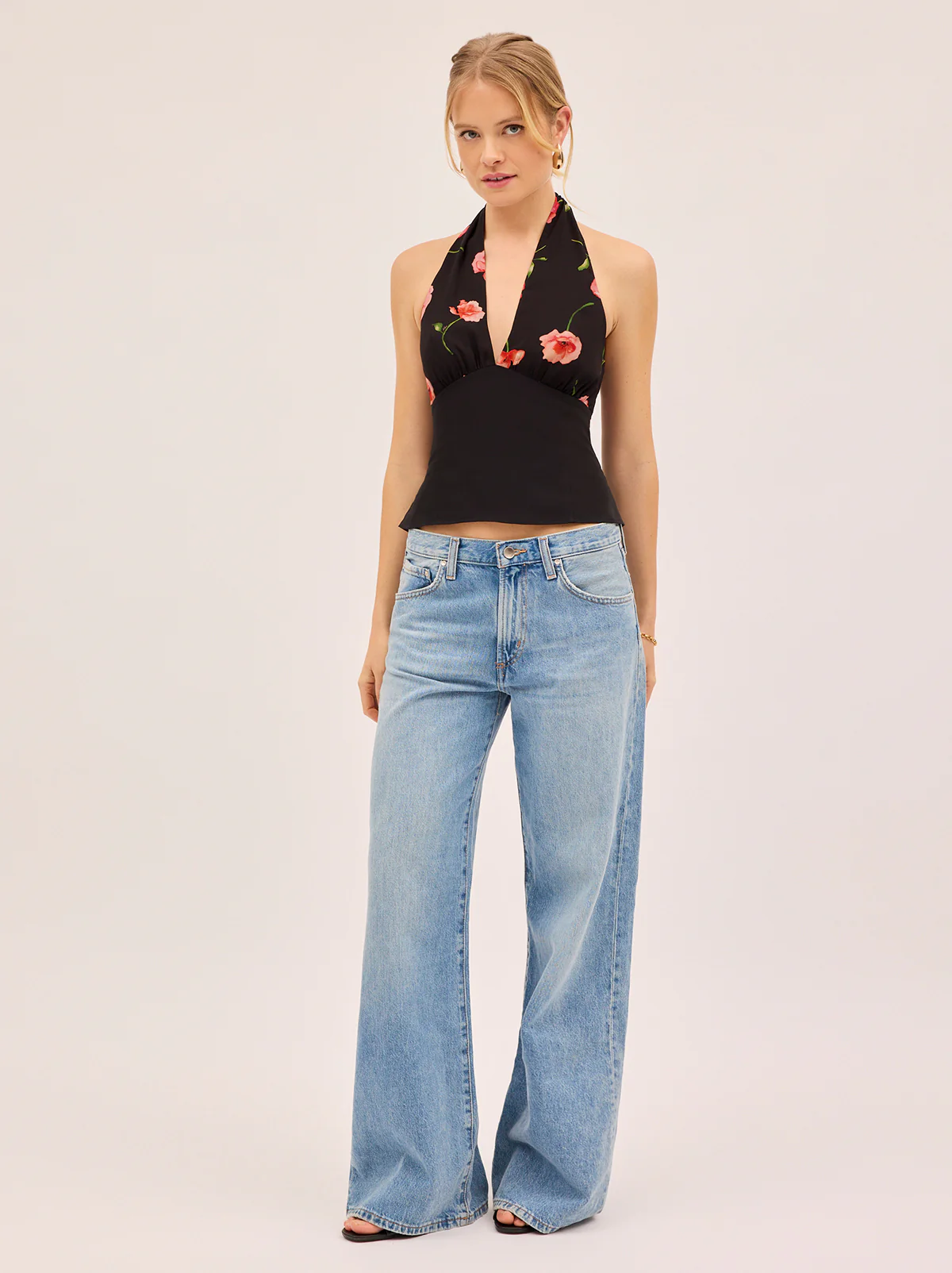 Raine Black Poppy Print Halter Top
