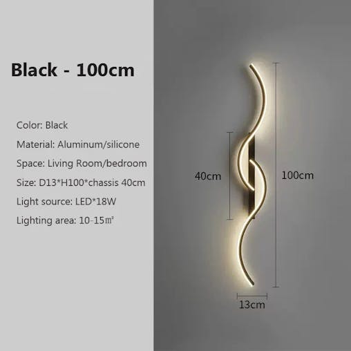 NNEOBA Minimalist LED Wall Lamp - Long Strip Sconces, Black, 100cm