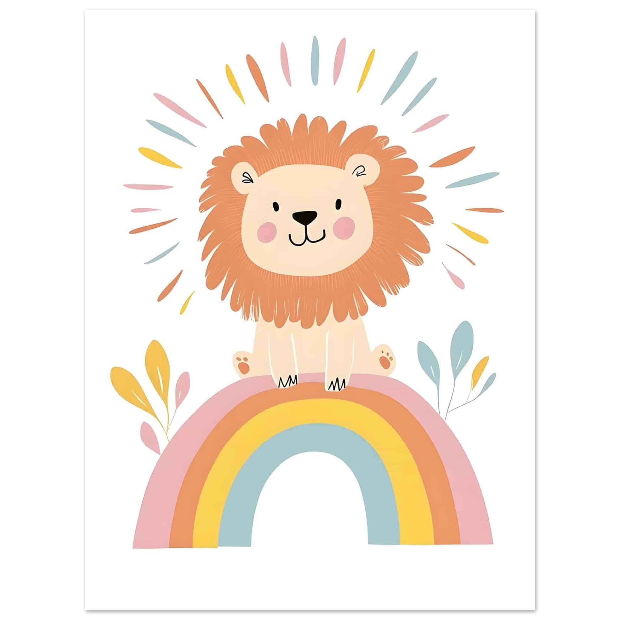 Artfulprints Poster Leeuw op de regenboog  - 30x40 cm - Meerkleurig