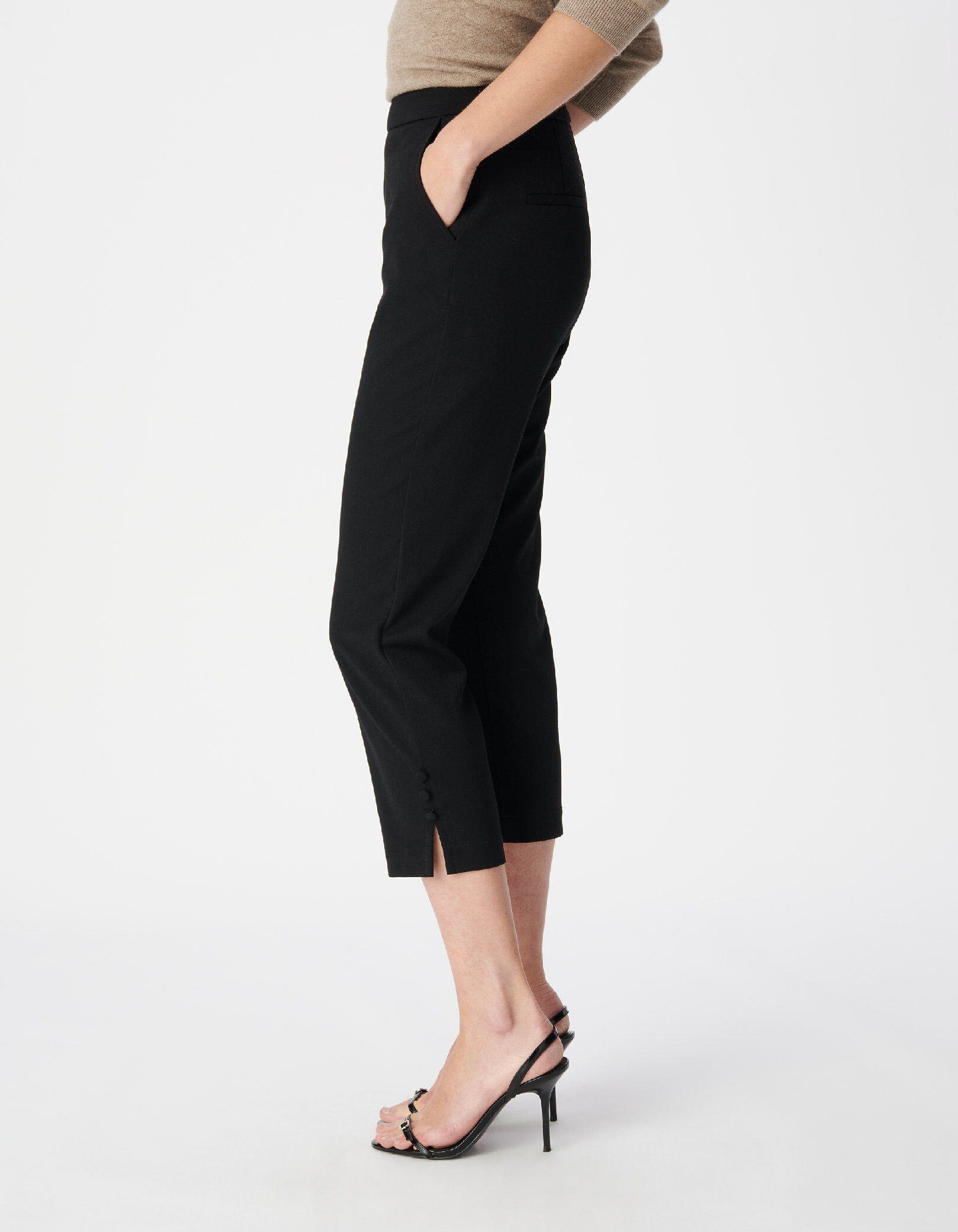 Pantalon noir longueur mi-mollet Femme
