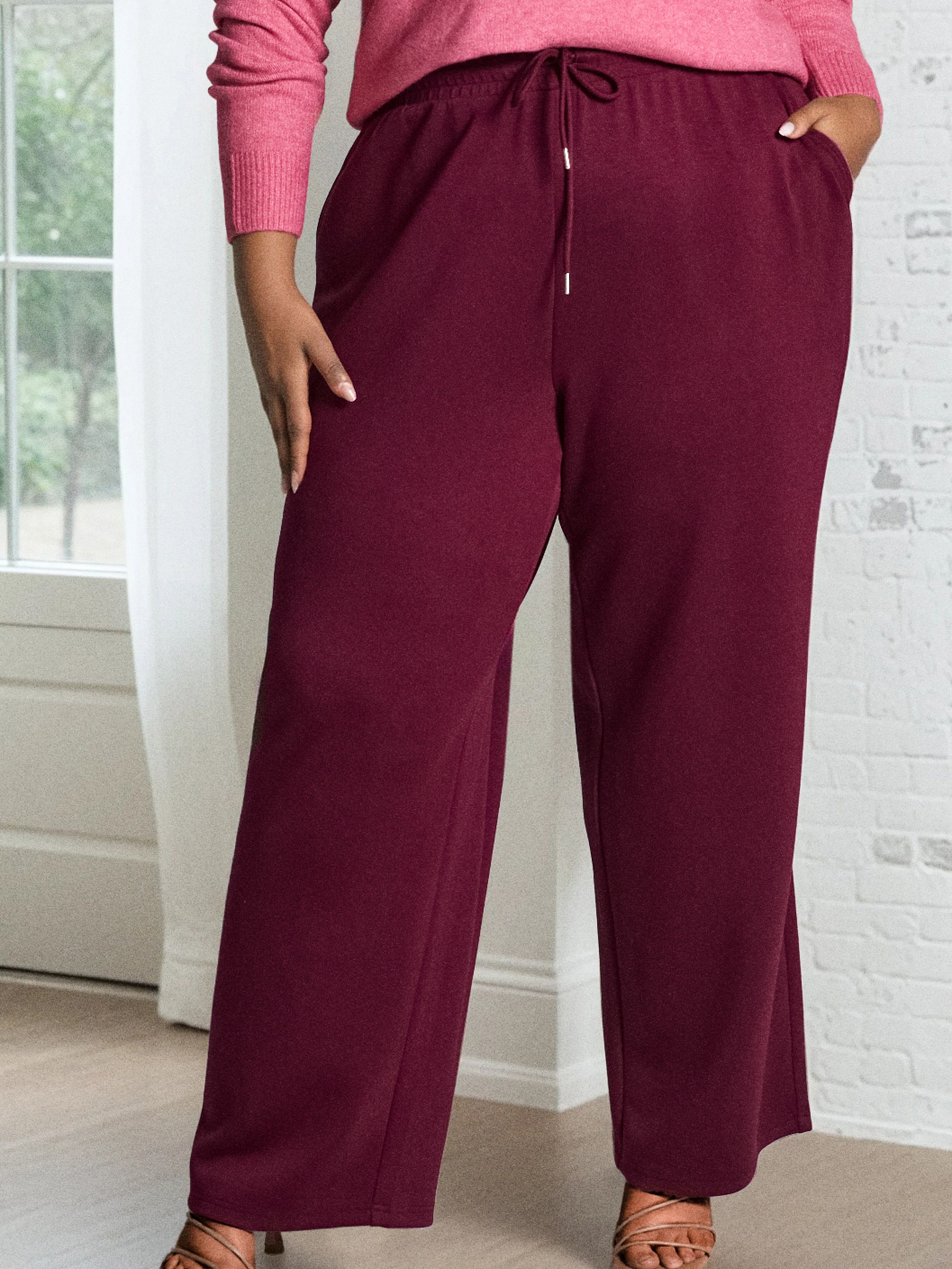 Spodnie wide leg z domieszką wiskozy Plus Size