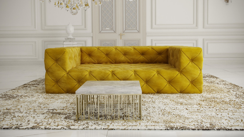 Ropez Fresco sofa 3 osobowa pikowana welur złoty