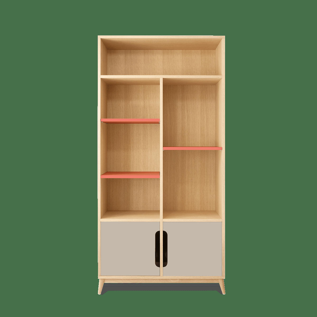 BOOK - Bibliotheque peu profonde bicolore beige/ corail, 2 portes- 175*86*40.