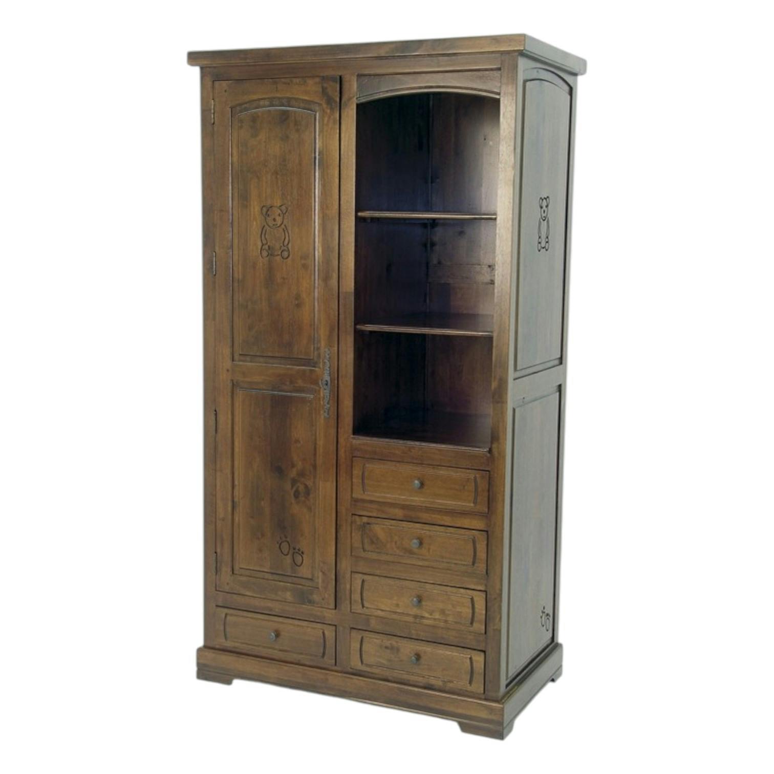 Armoire Hévéa 1 porte, 5 tiroirs, 3 niches 100x56x185cm TRADITION