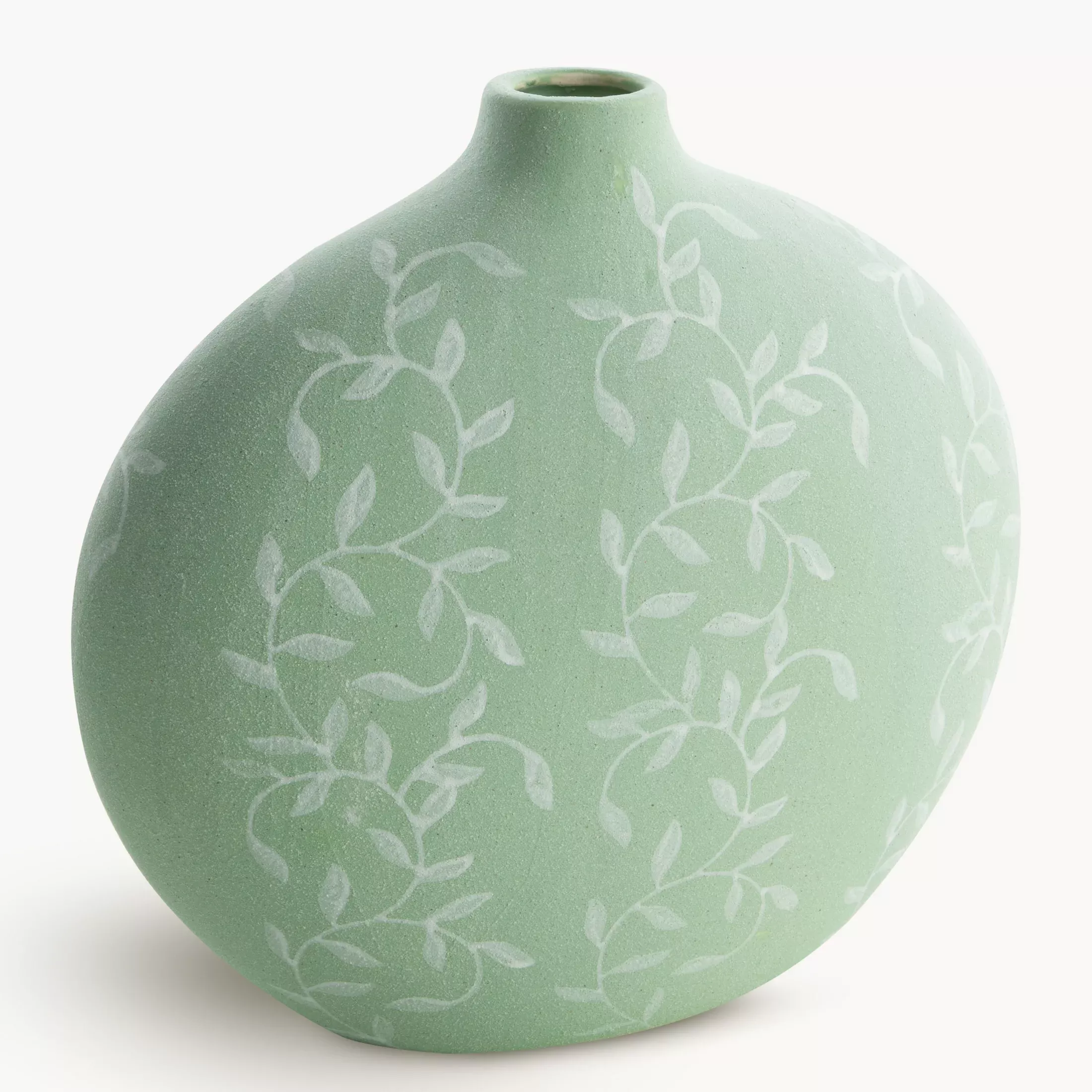 Wazon ceramiczny zielono-biały dekoracyjny matowy w drobne listeczki 29x15x28 cm FLORA - kolekcja FOREST SUMMER