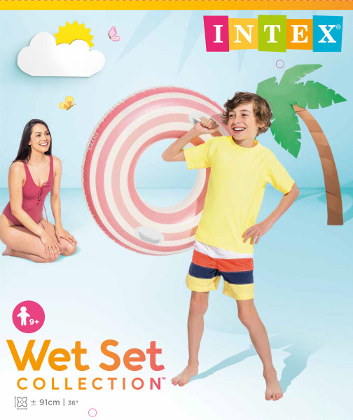 Koło dmuchane do pływania z uchwytem 91 cm INTEX 59256 różowo-białe