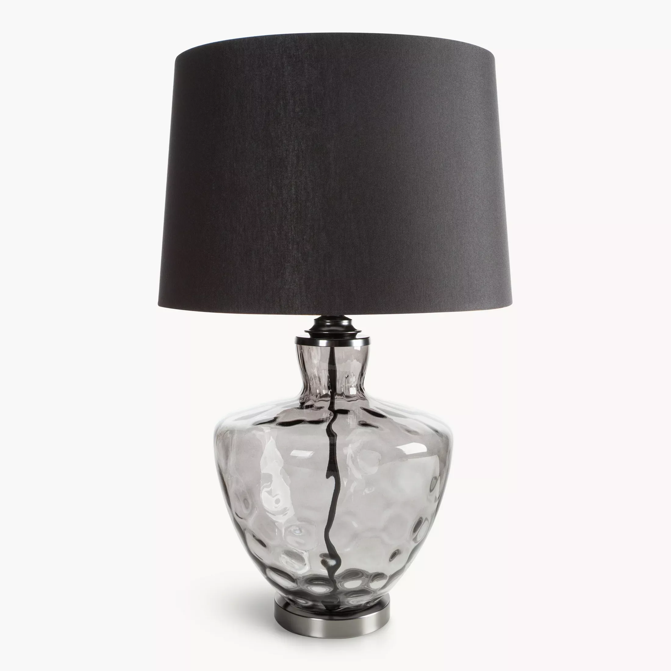 Lampa stołowa do pokoju czarna ADELINE z lekko dymionego szkła i matowym abażurem