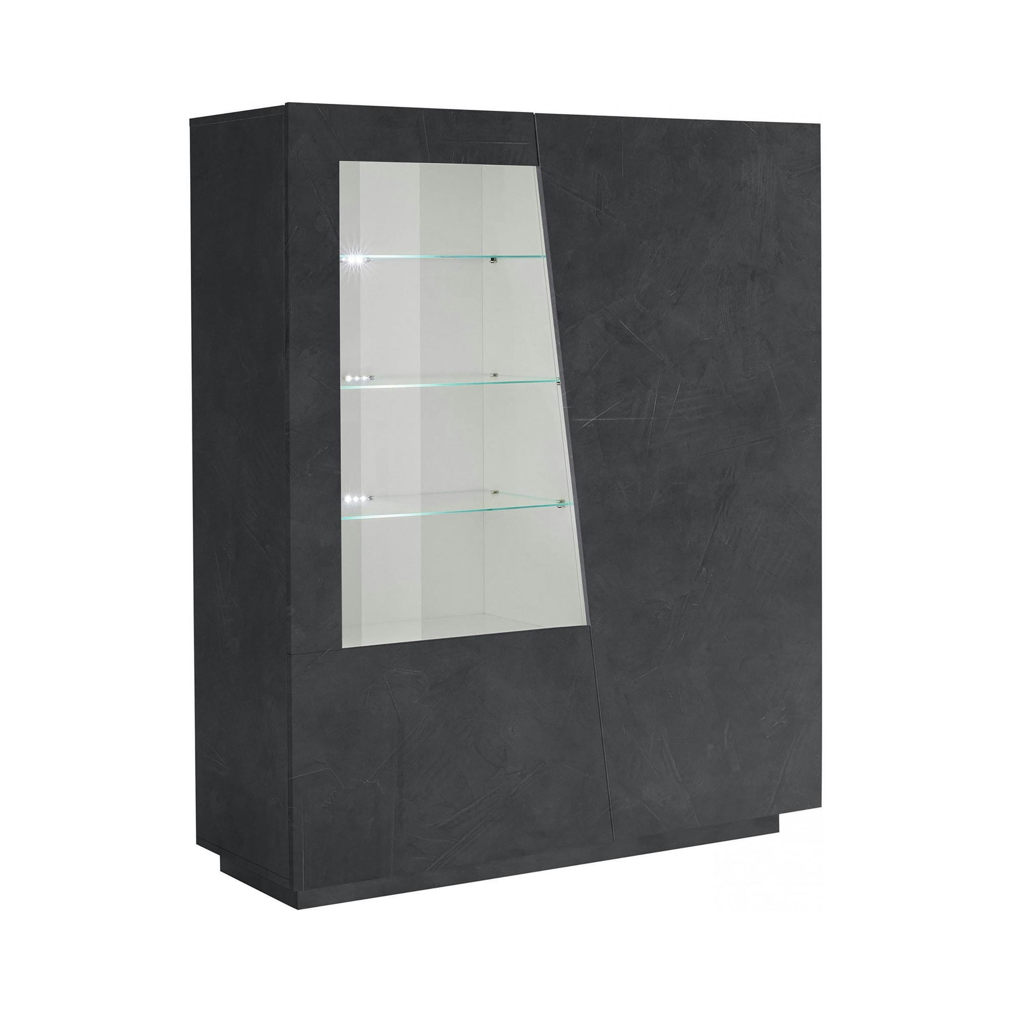DKRUNI - Vitrine effet bois gris avec led
