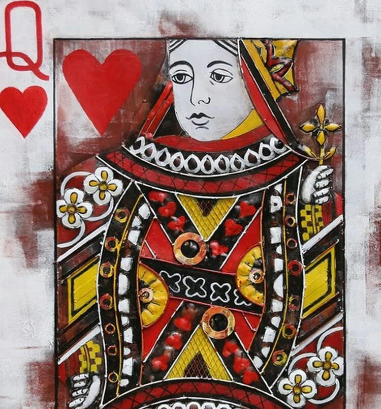 MÉTAL BRASS - Tableau relief en métal carte dame de cœur 60x40