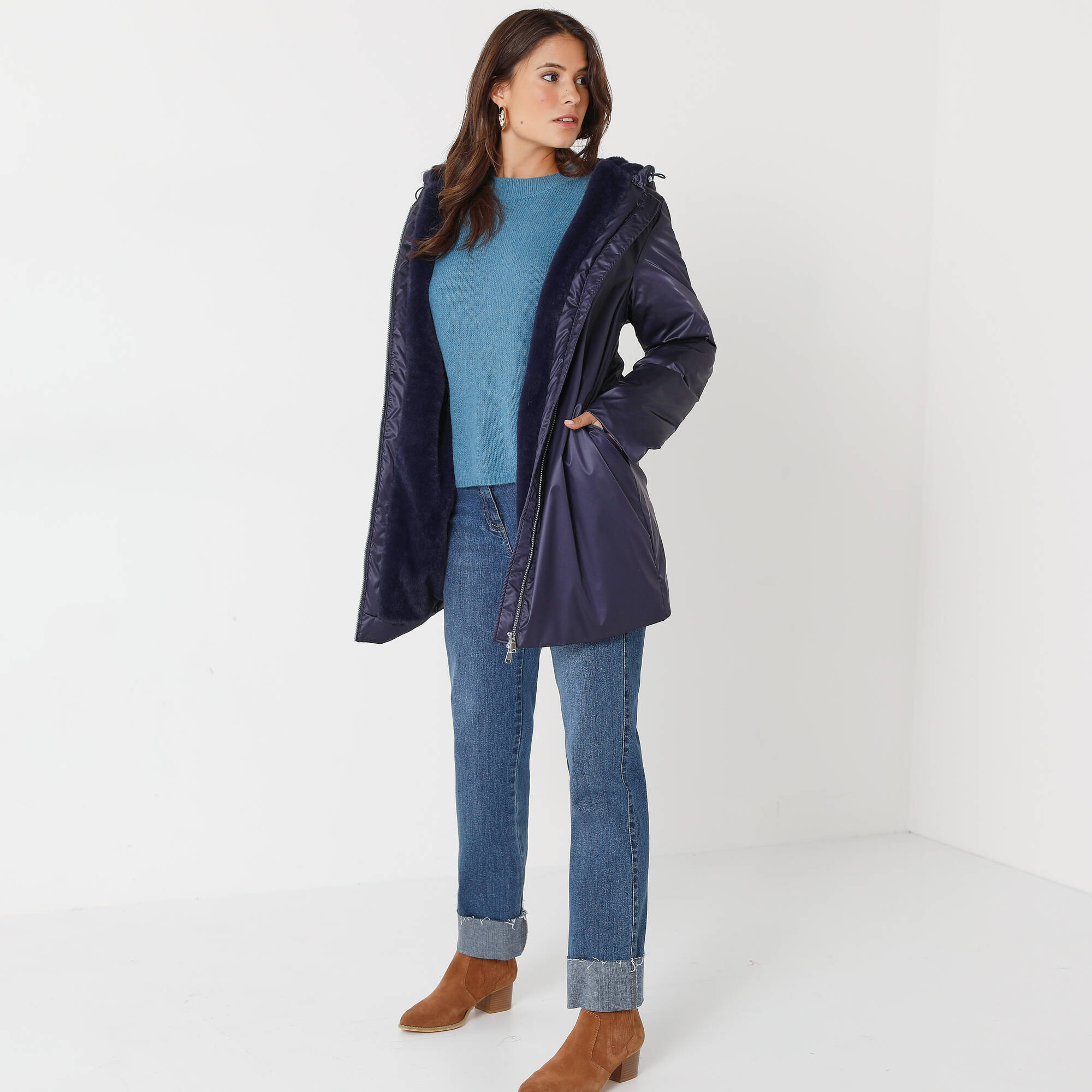 Parka imperméable fourrée, mi-longue