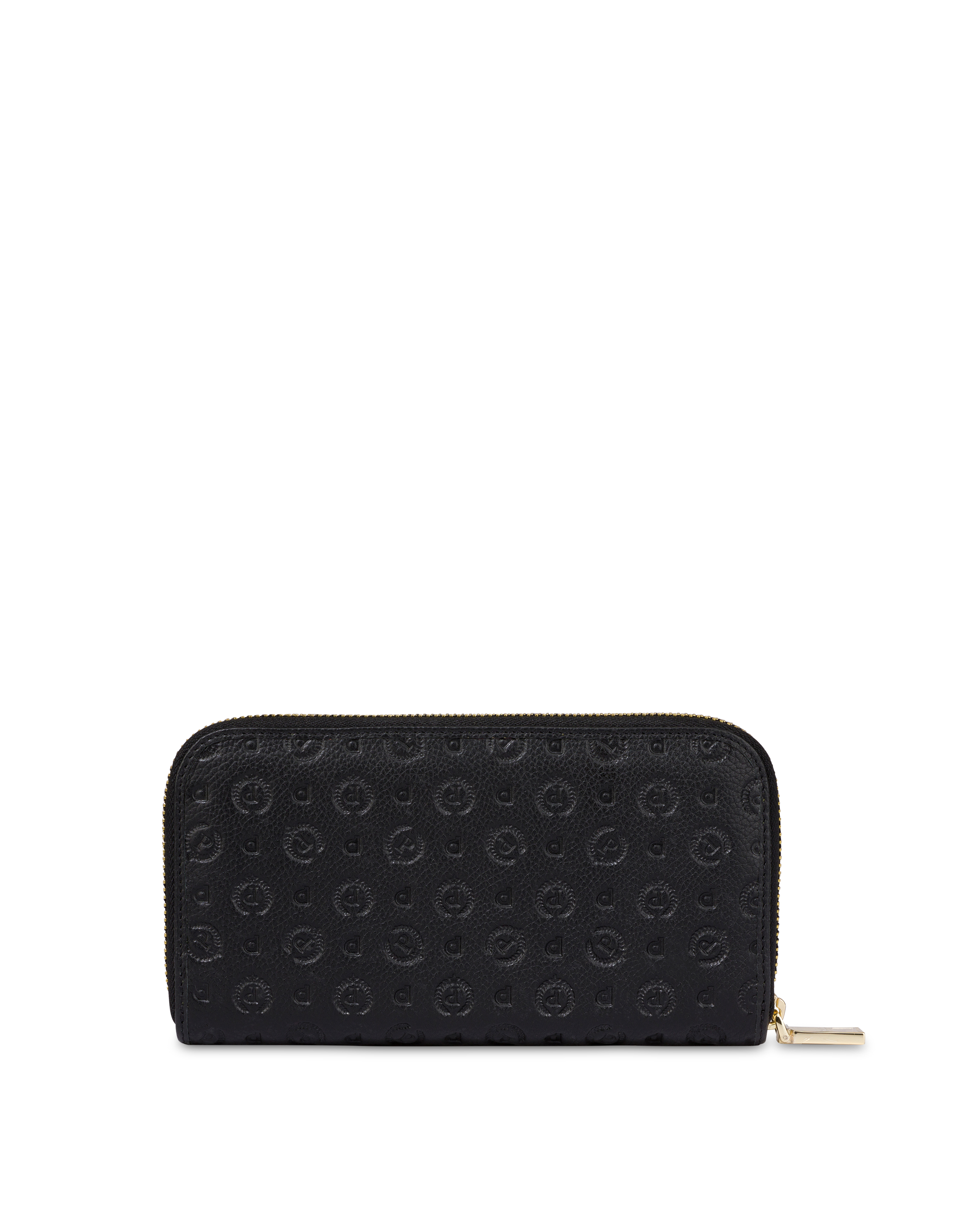 Portafoglio Zip Around Heritage Logo Embossed Nero