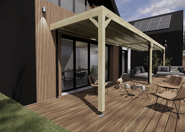 Carport bois - 10m x 2m - adossée - sens largeur - livraison comprise