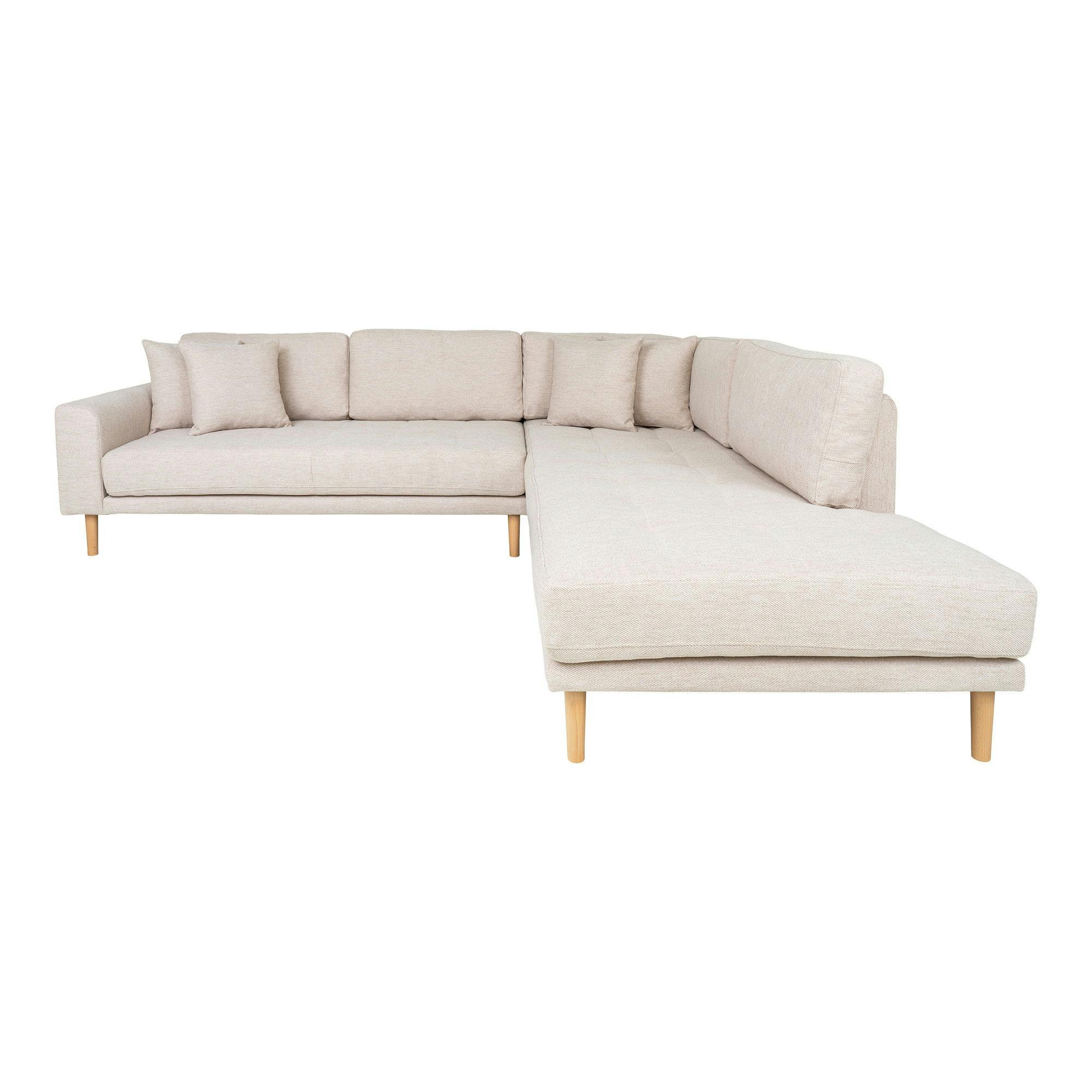 Canapé d'angle beige sable - pieds bois, côté droit ROTTERDAM