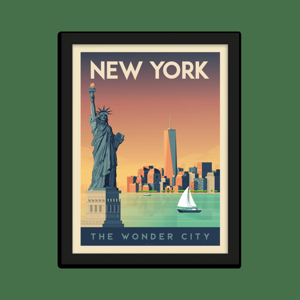 - Affiche New York Etats-Unis + Cadre Bois noir 21x29,7 cm