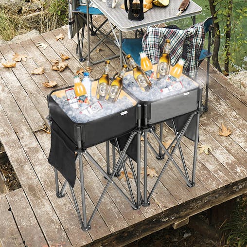 NNECW 2 PCS Folding Camping Tables with Large Capacity Storage Sink for Outdoor