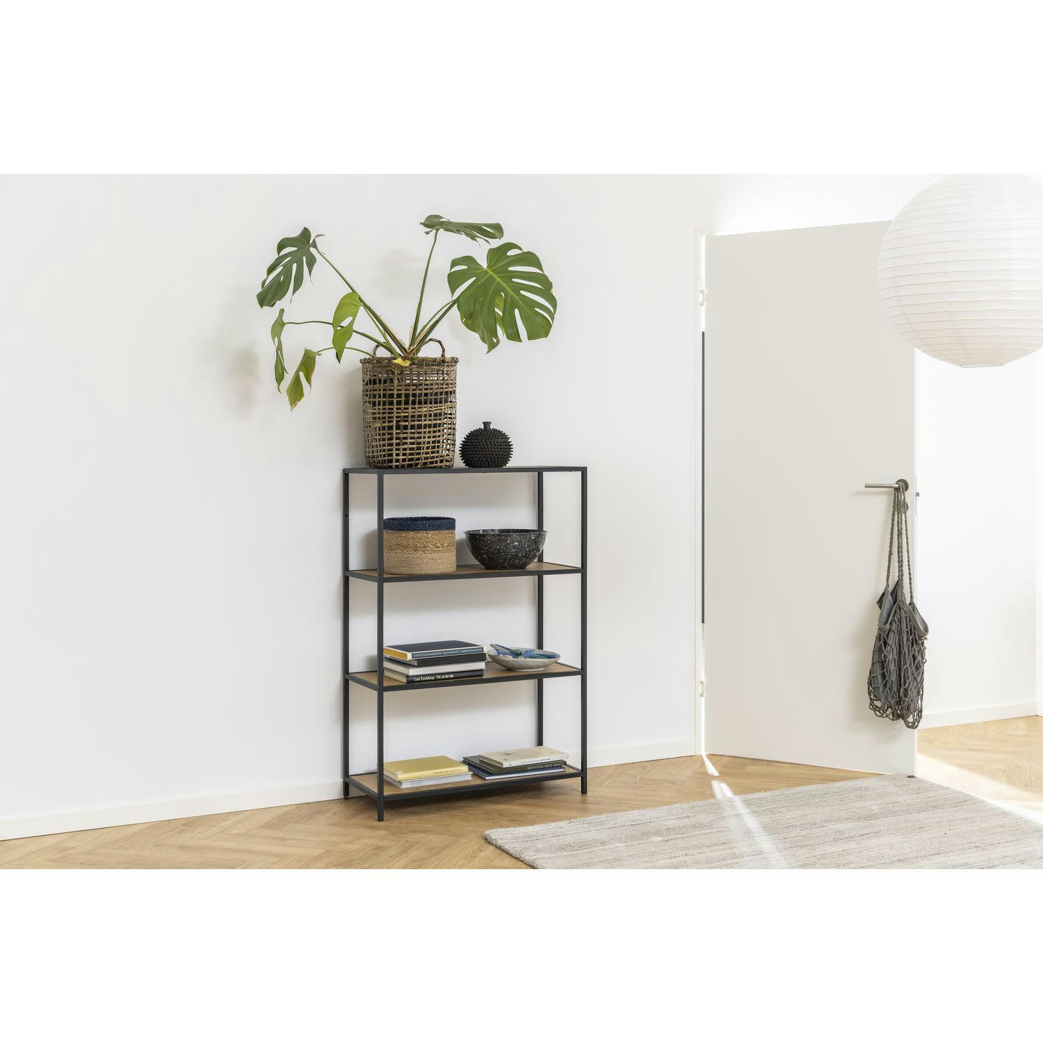 SIREINE - Bibliothèque 3 niveaux en mdf et métal beige