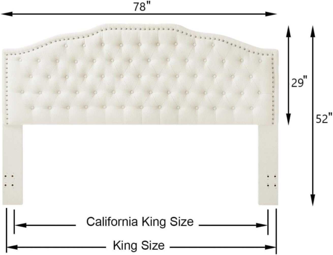 24KF Upholstered Button Tufted King Size Headboard with Nailhead Trim, Elegant Boucle Fabric California King headboard, 6031-K-Boucle-Ivory