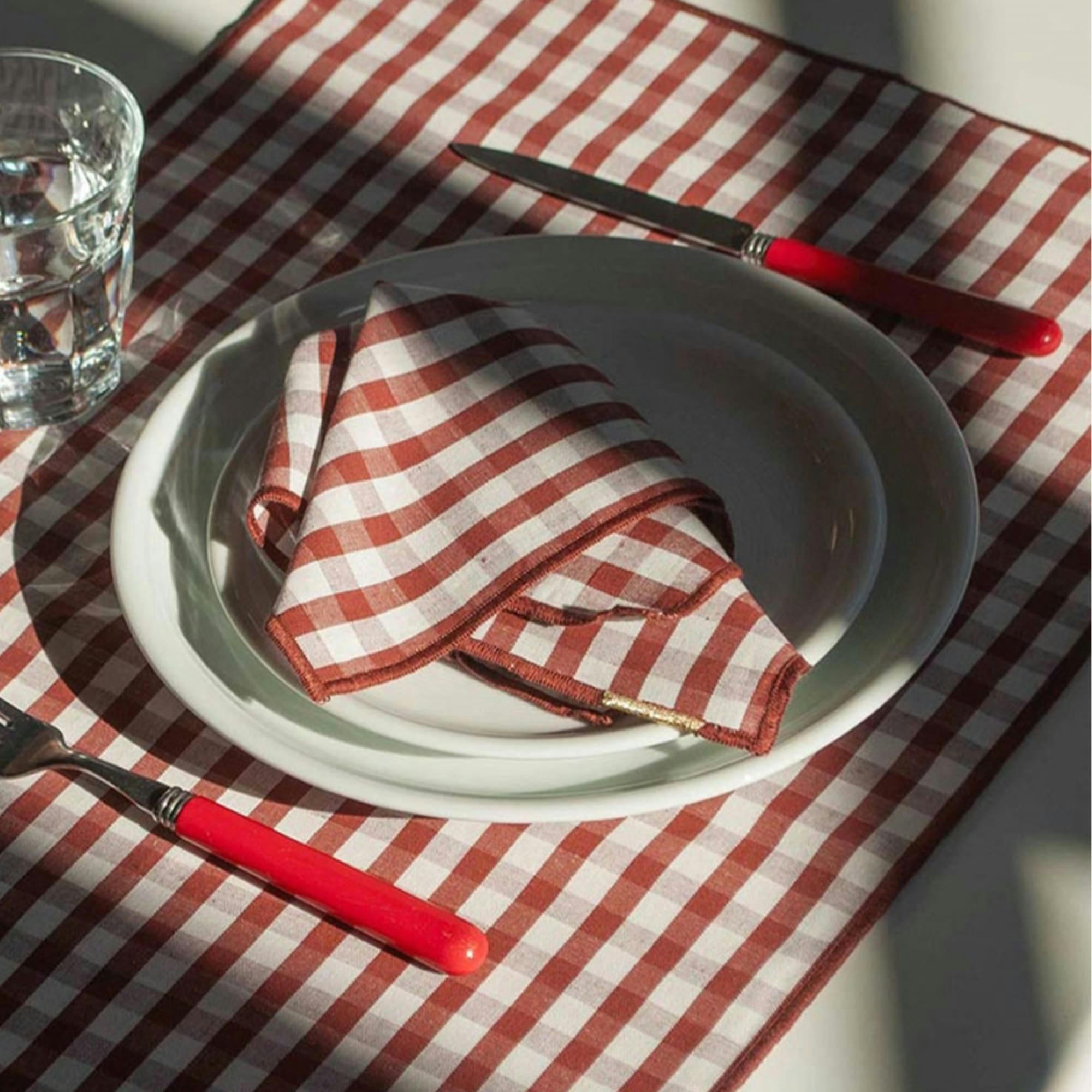 - Serviettes de table (lot de 2) lin / coton vichy rouille