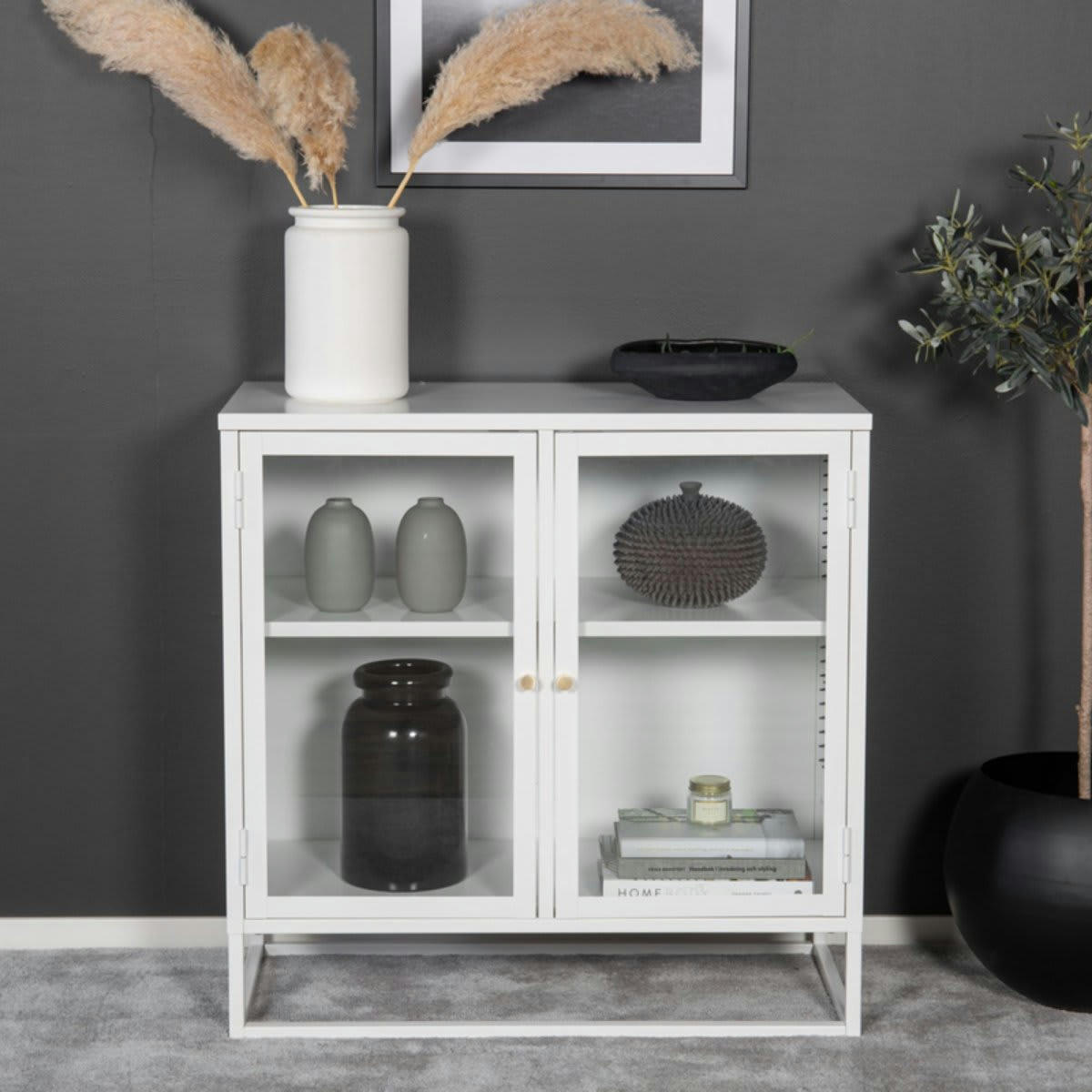 RIRI - Buffet bas avec portes vitrées en métal blanc