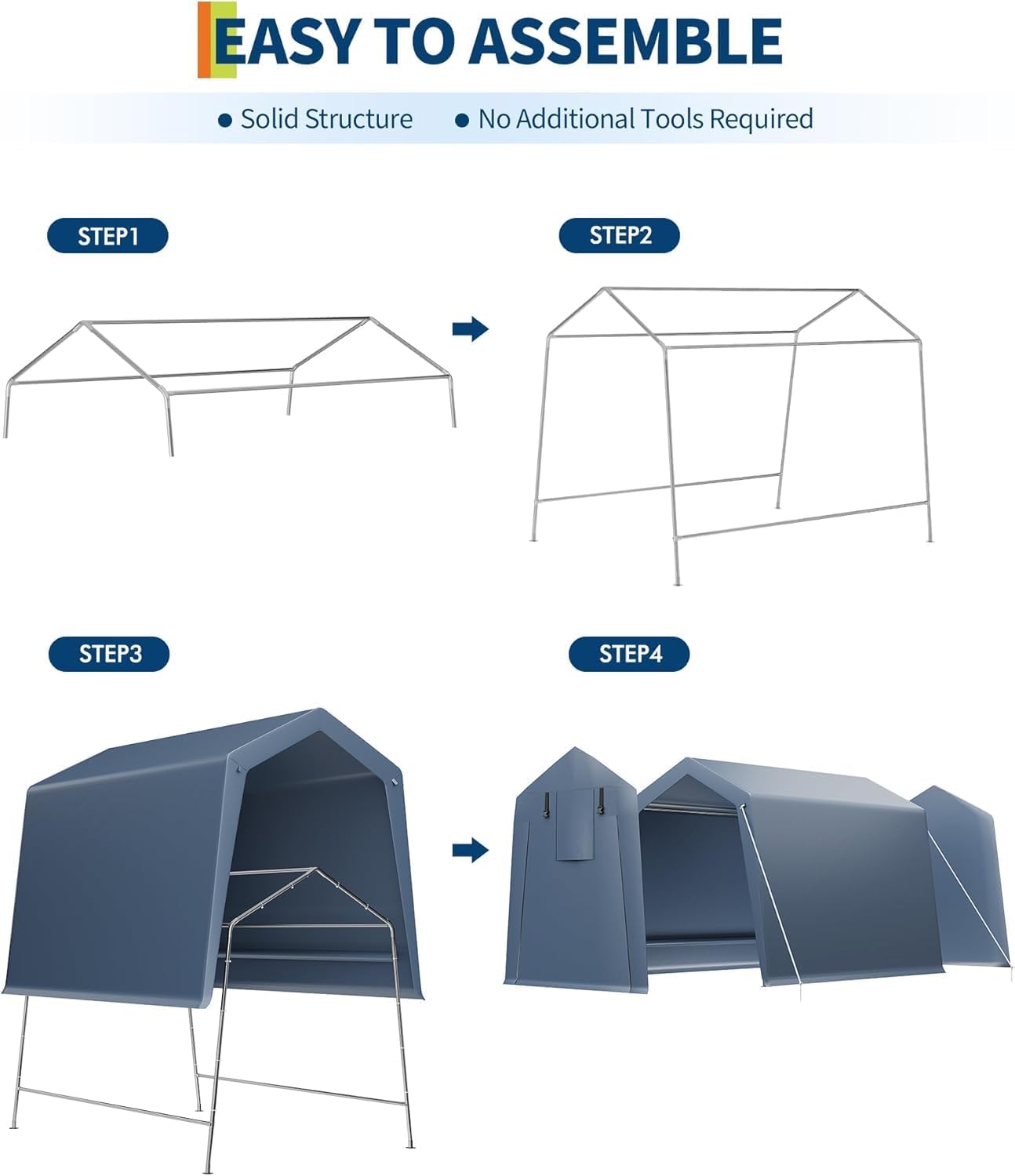 6x8ft Heavy Duty Waterproof Storage Shed - Portable Carport with Roll-up Ventilated Zipper Door & Windows, Stores Motorcycle, Bike, Firewood, Garden Tools
