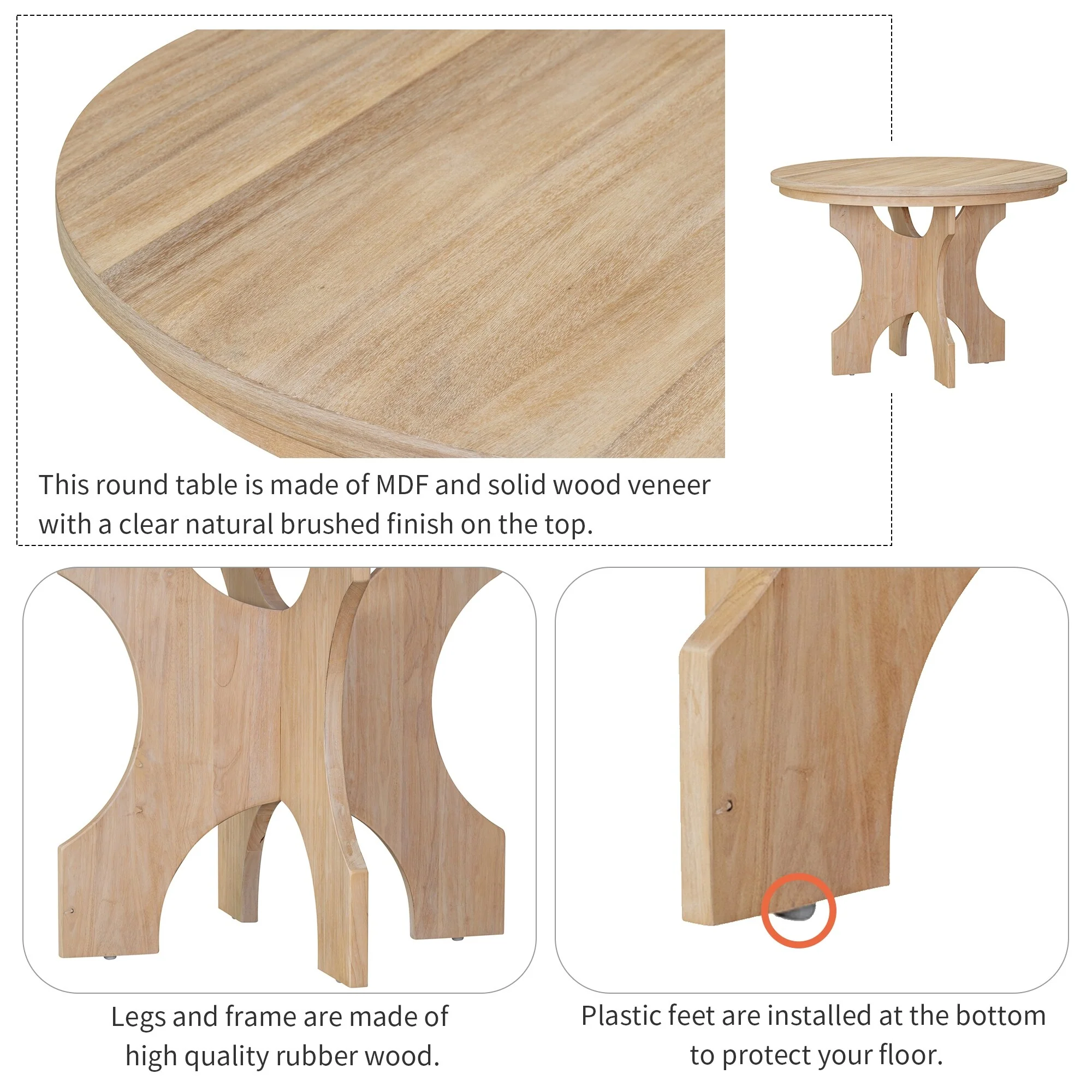 Rustic Style 5-piece Dining Set with Round Table, 3 Upholstered Chairs and Side Chairs