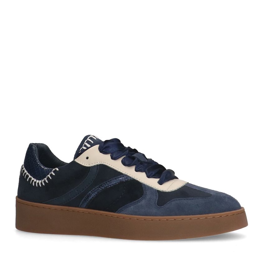 Manfield Blauwe suède sneakers met fluwelen details